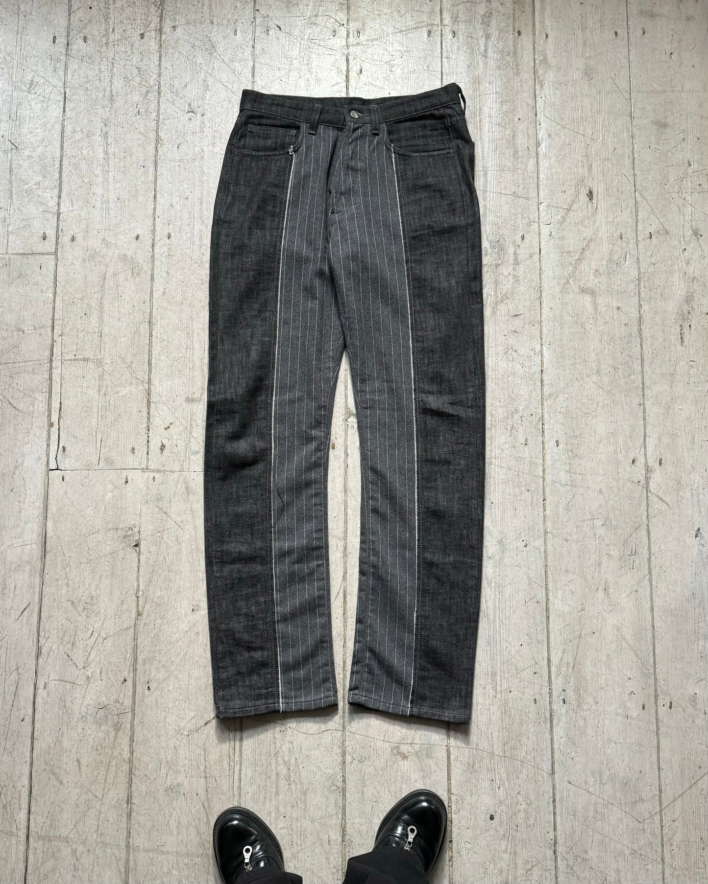 Early 2000s Grey Hybrid Striped / Denim Panelled Pants (~30~)