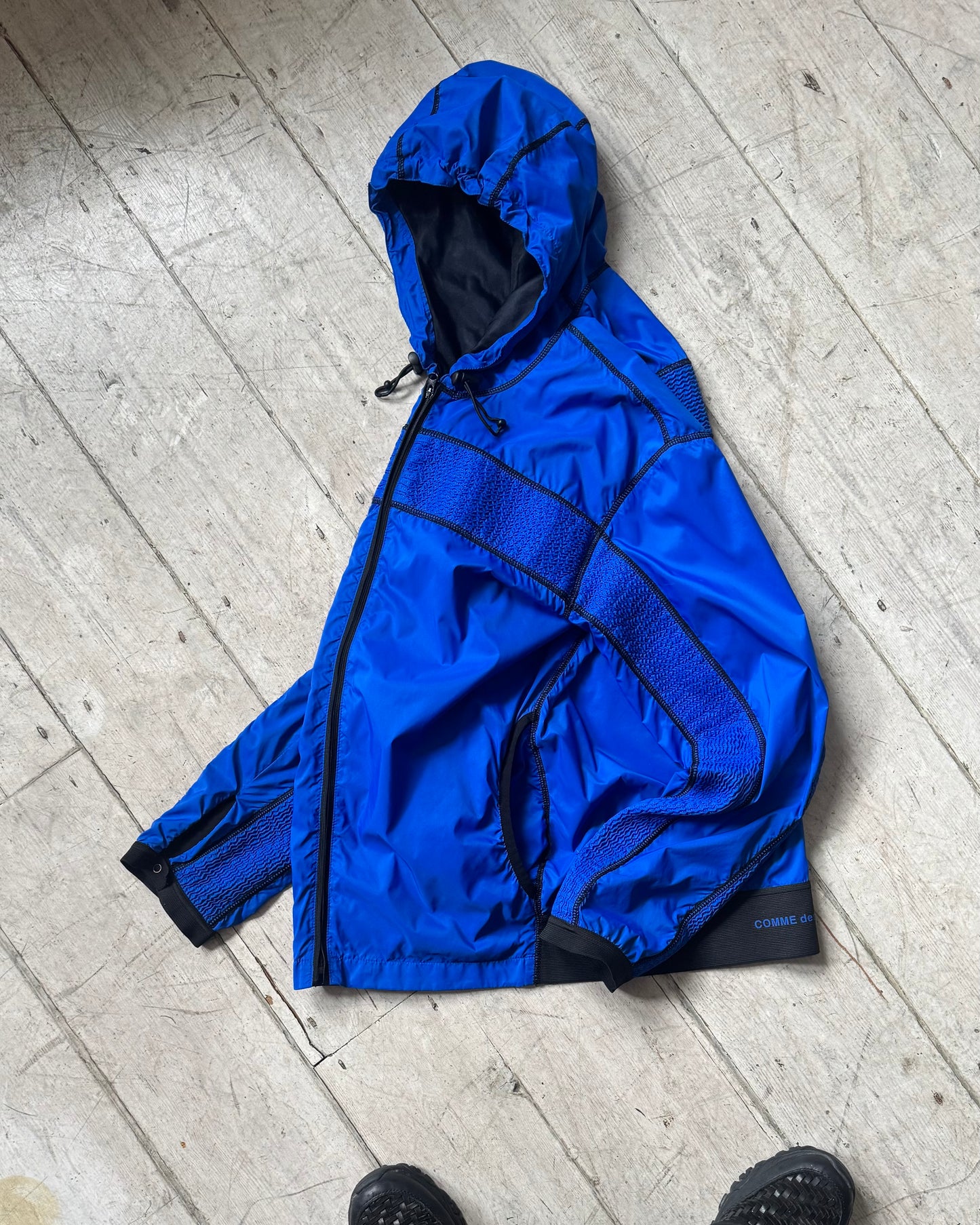 Royal Blue Shirt Crinkle Effect Panelled Contrast Stitch Windbreaker Jacket (S~M)