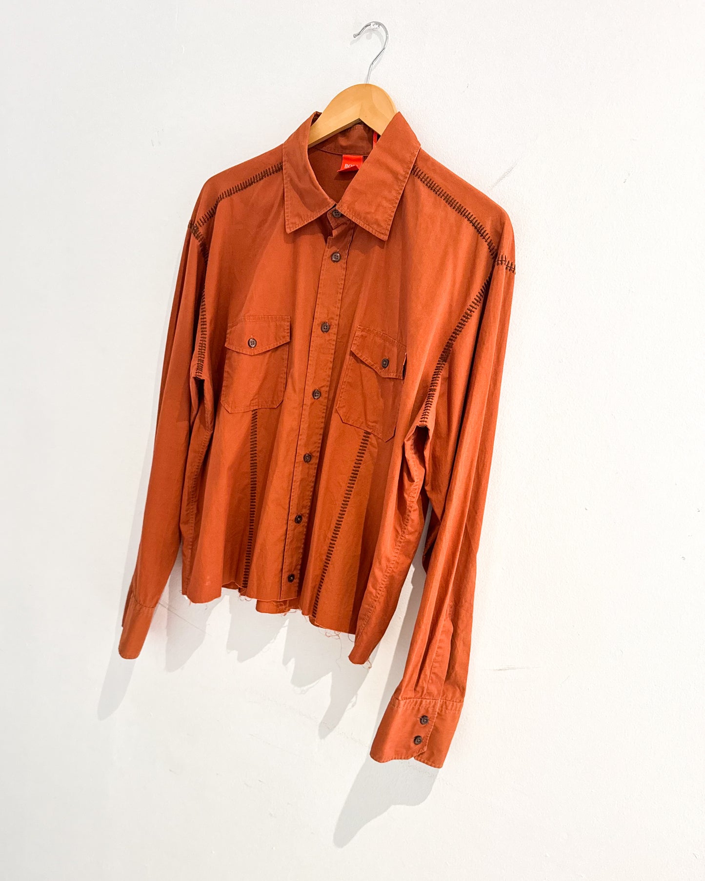 Early 2000s Orange Scar Stitch Cropped Shirt (M~L)