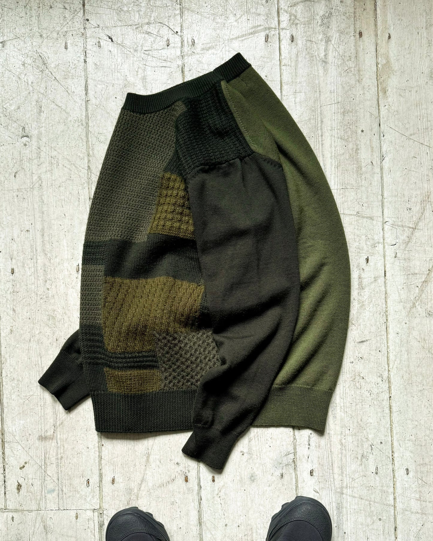 Green Mixed Block Patch Knit Jumper (~M~)