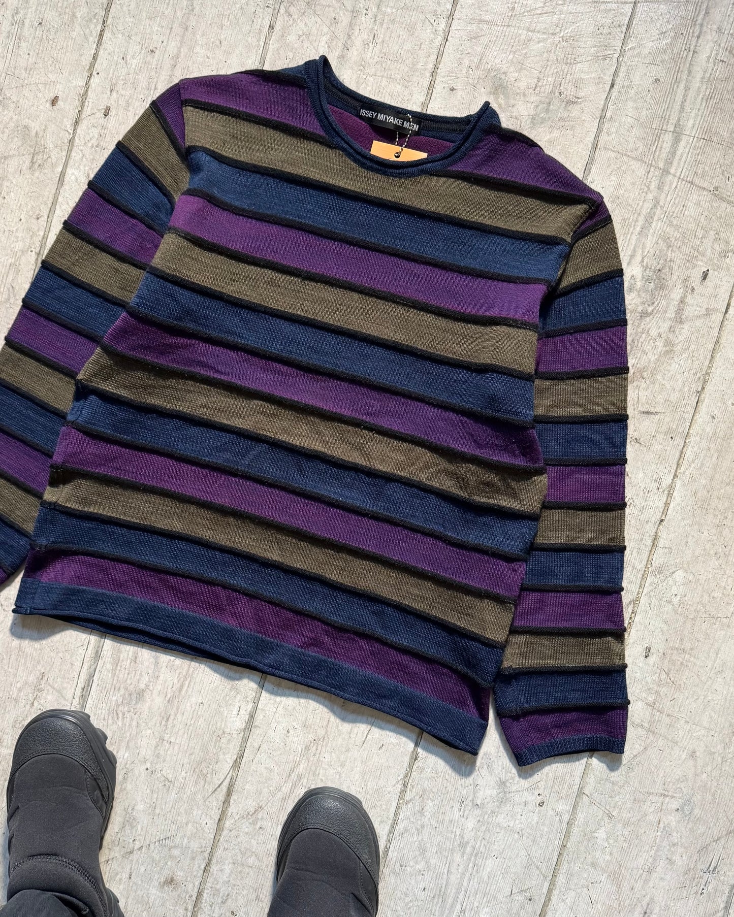 Autumn 2014 Purple Navy Olive 3- D Stripe Knit Sweater / Jumper (~S~)