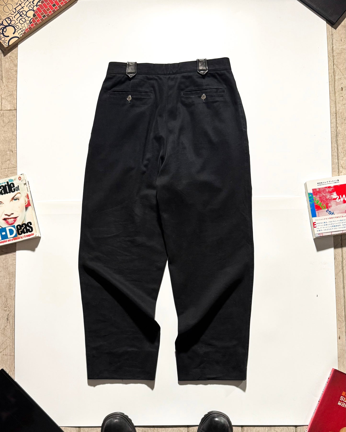 80s Black Leather Belt Loop Detail Pleated Pants (~32~)