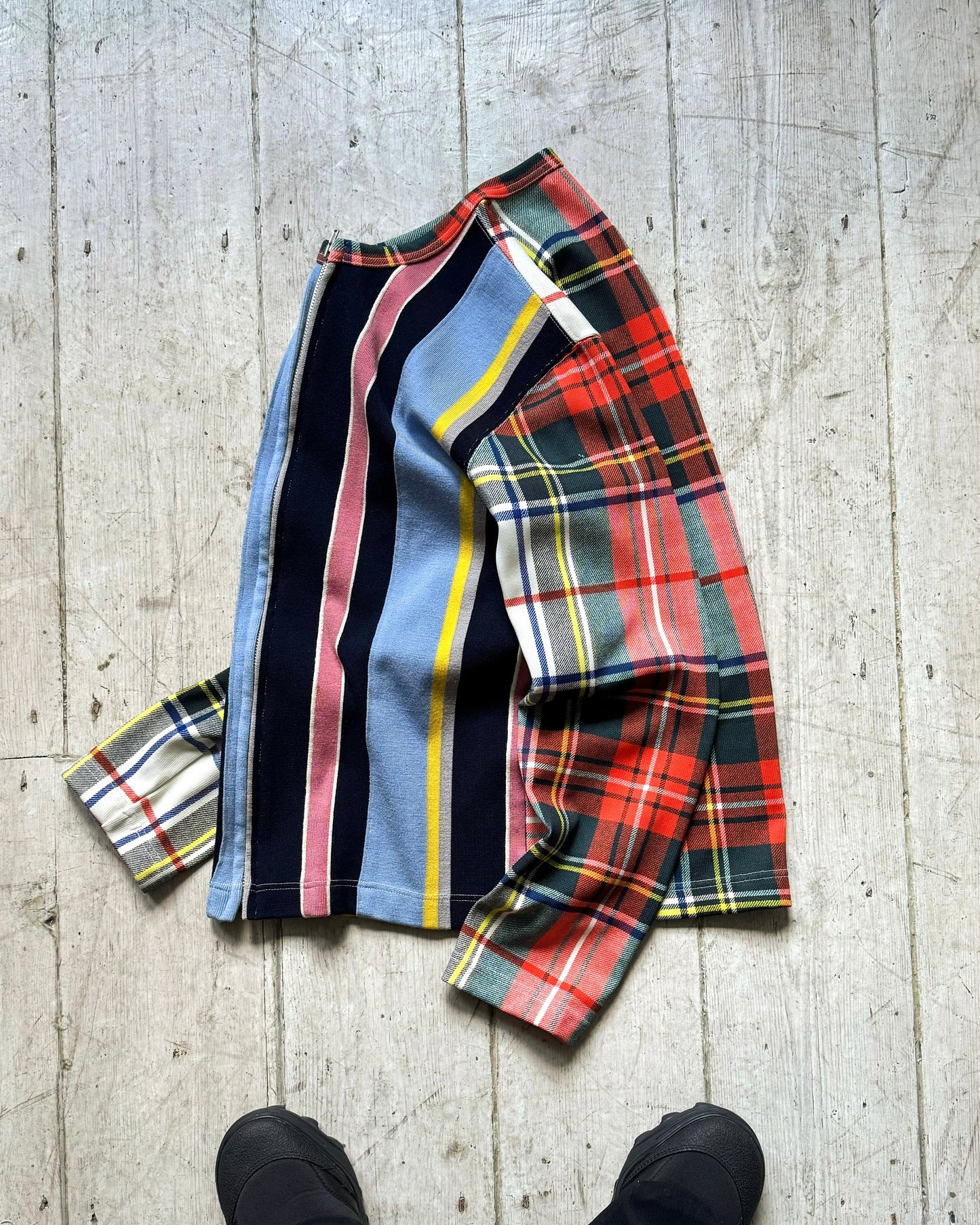 2000 Mixed Plaid / Striped Zip Up Jumper (S~M)
