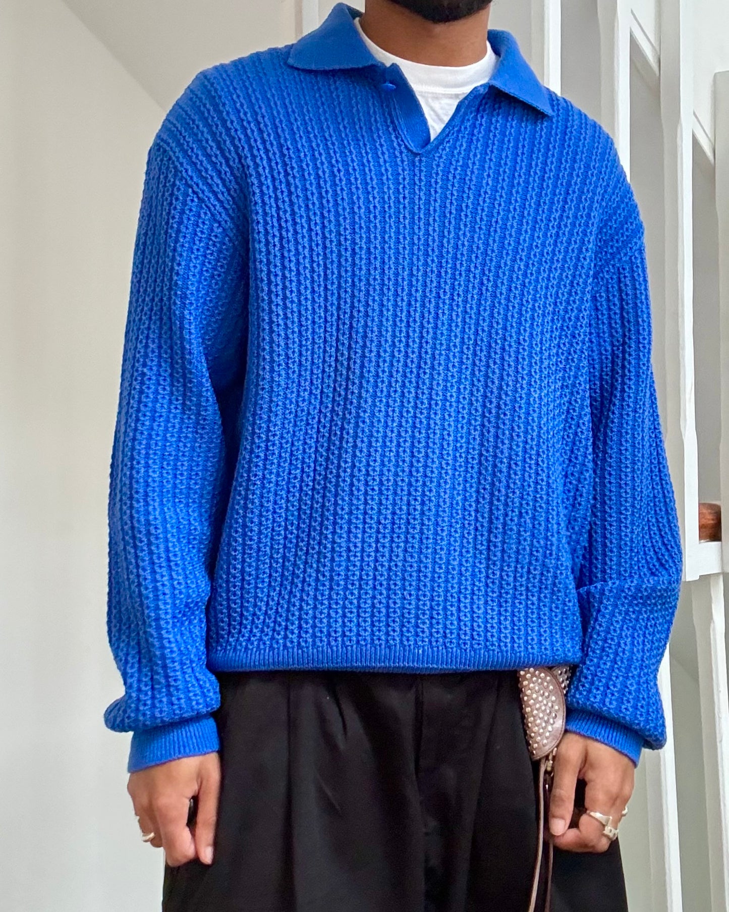 80s Royal Blue Polo Knit Jumper (M~L)
