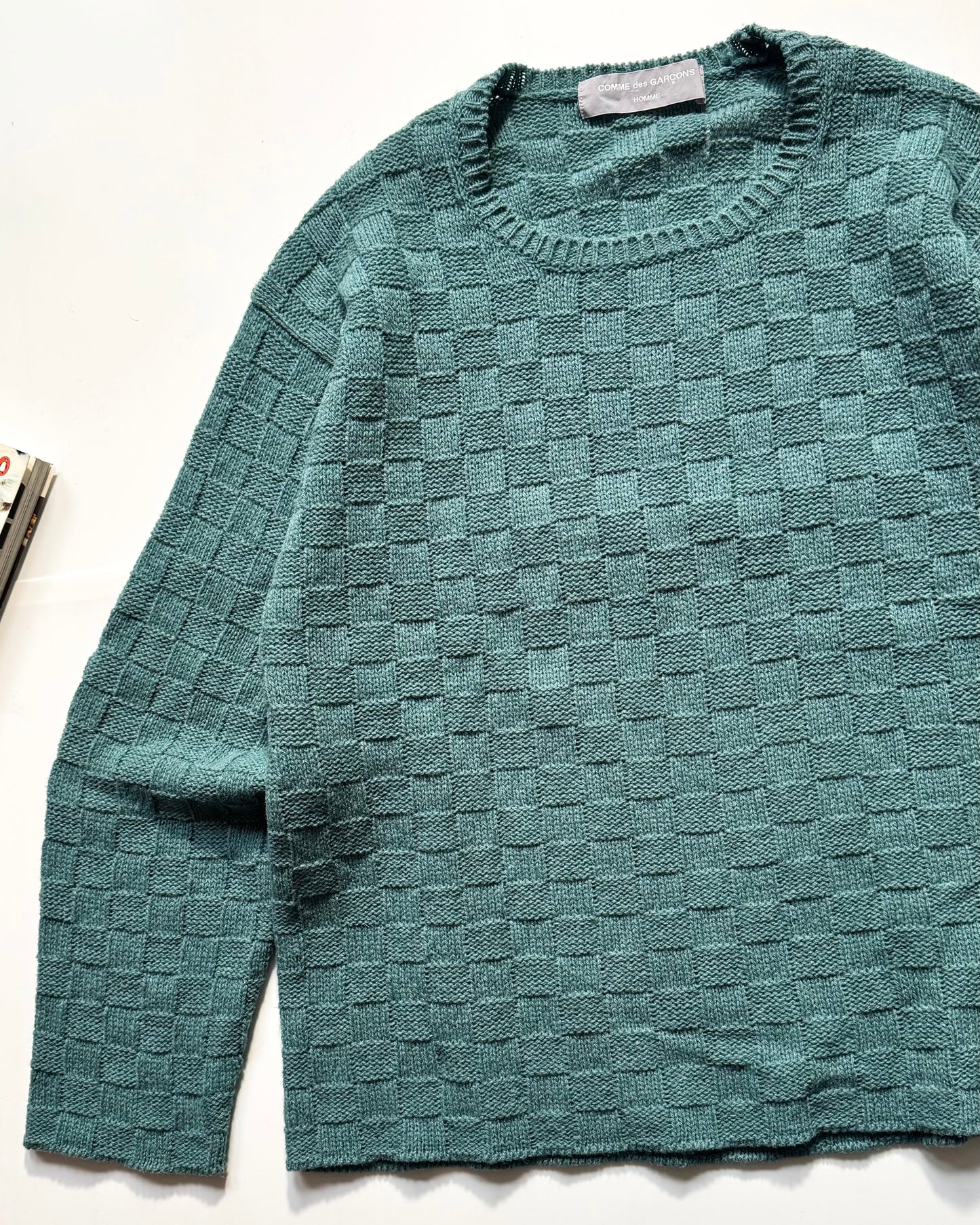 2001 Tonal Grid Pattern Washed Teal Knit Jumper (~M~)