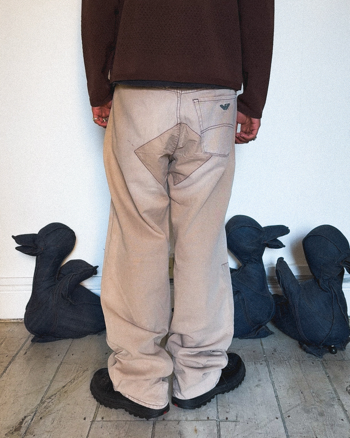 Early 2000s Beige Patchwork Style Panel Pants (32~33)