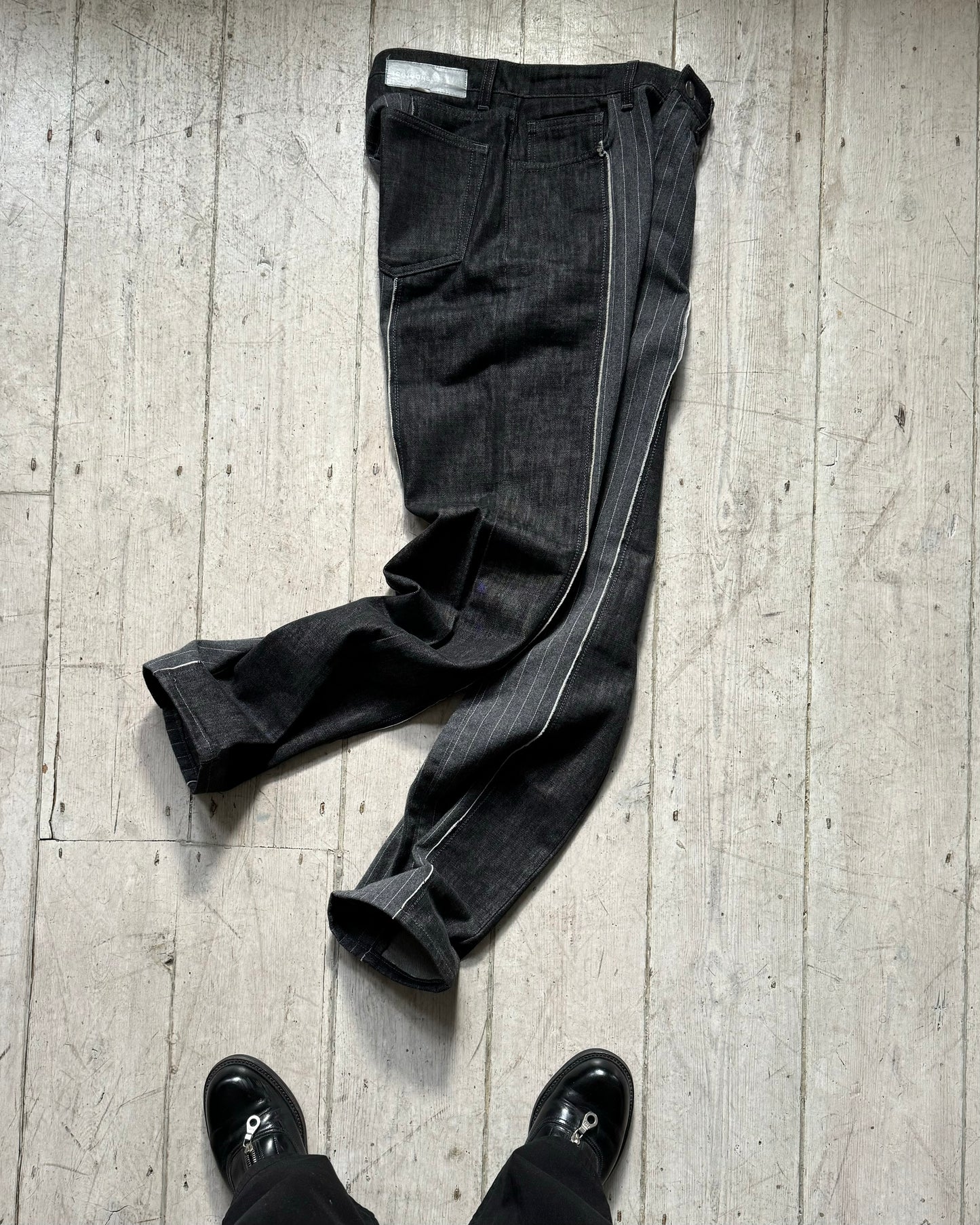 Early 2000s Grey Hybrid Striped / Denim Panelled Pants (~30~)