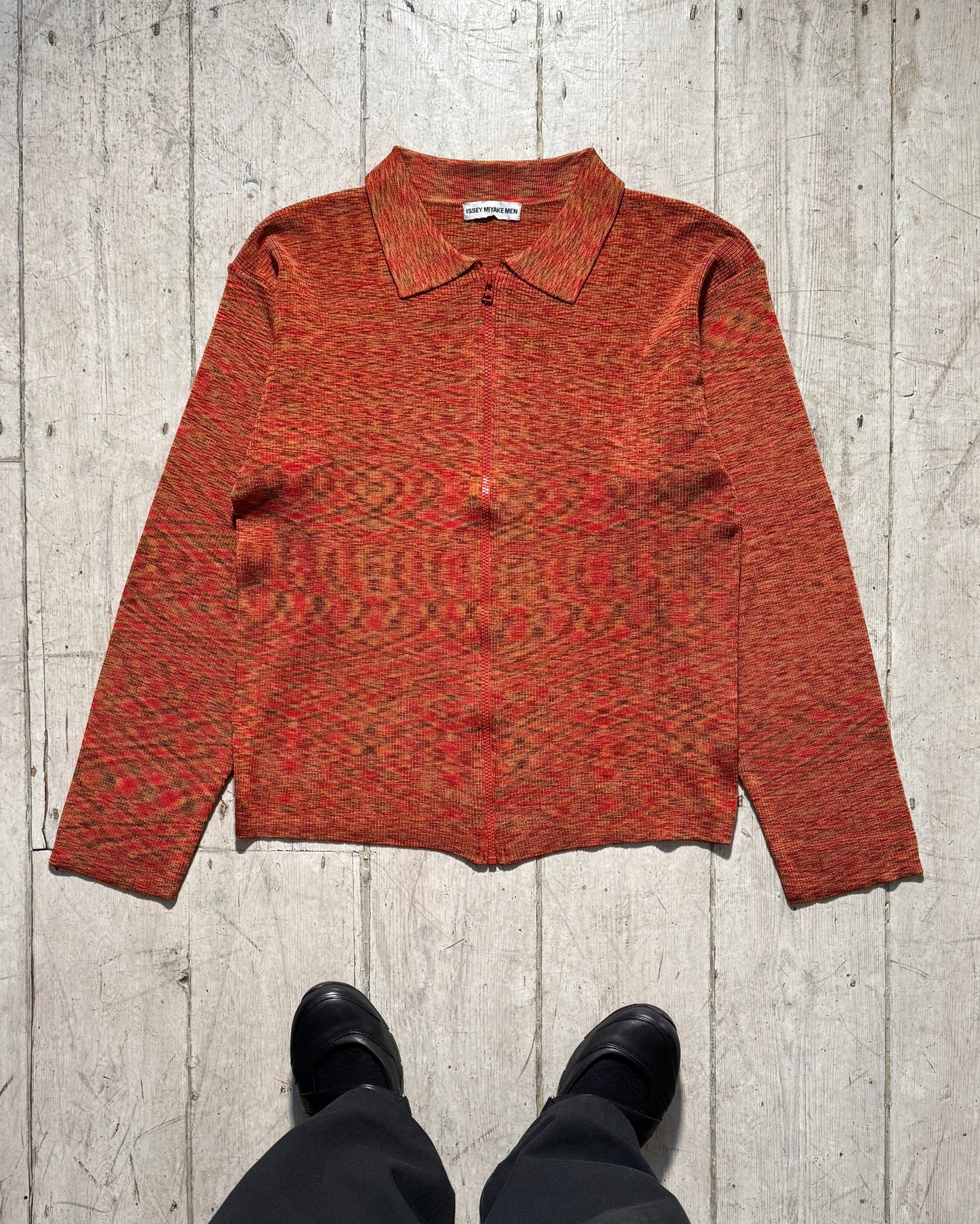 AW1997 Warm Wavy Pattern Knit Zip Up Sweater (L)