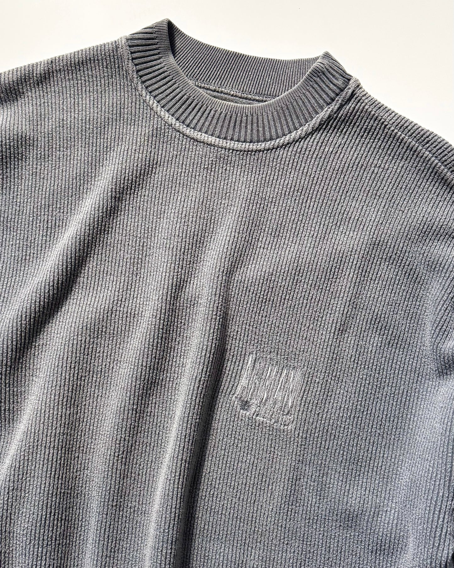 90s Washed Process Grey Tonal Ribbed Jumper (~L~)