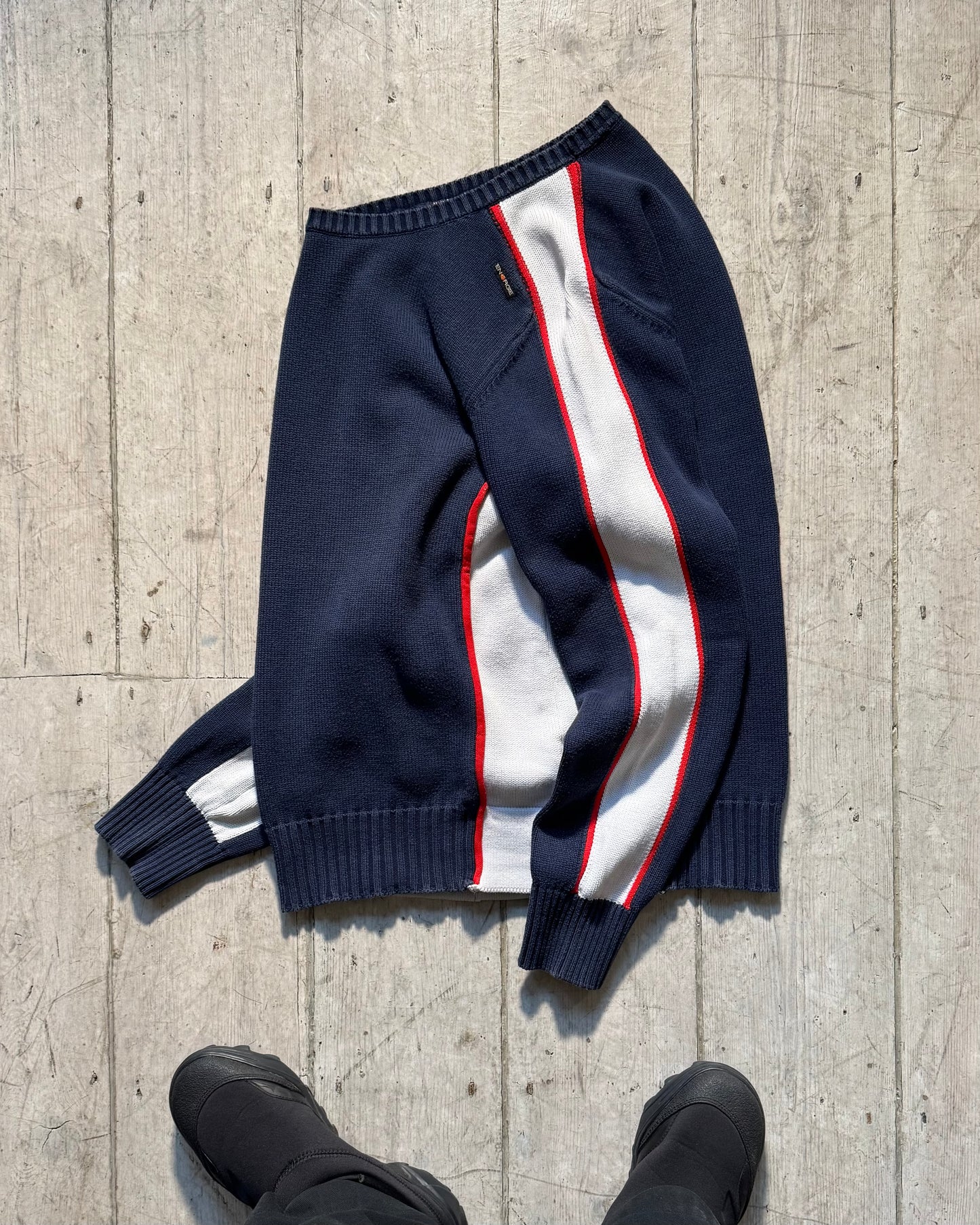 Early 2000s Navy White Red Side Panel Knit Jumper (~M~)