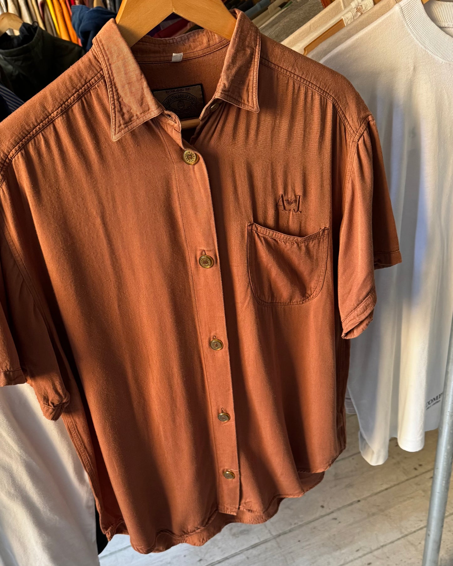 80s Rusty Orange Flowy Shirt (M~L)