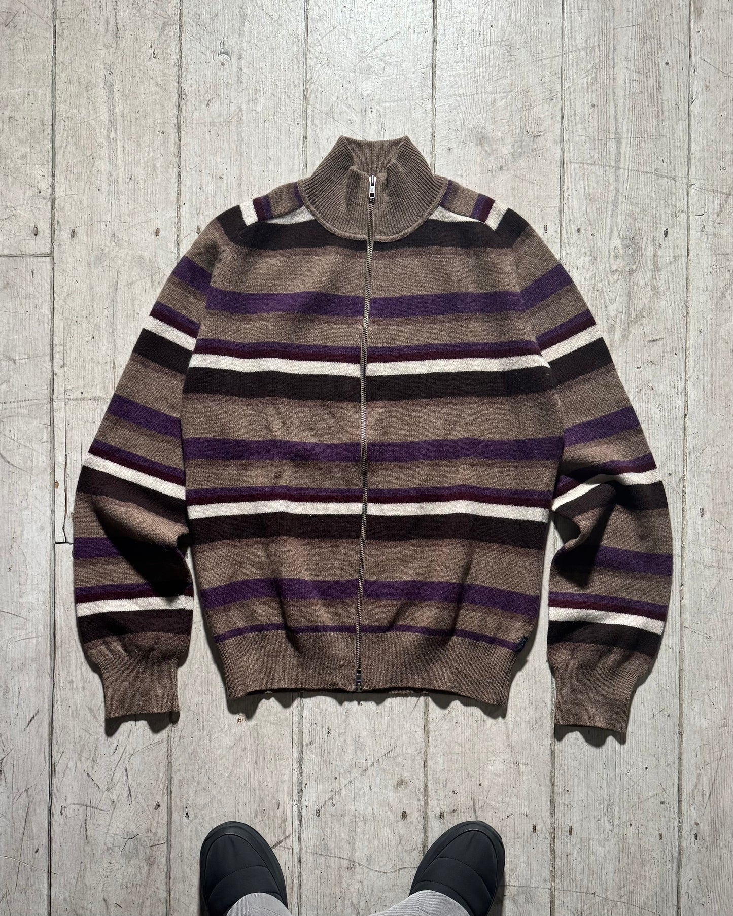 Brown Purple Striped Knit Zip Up Jumper (~L~)