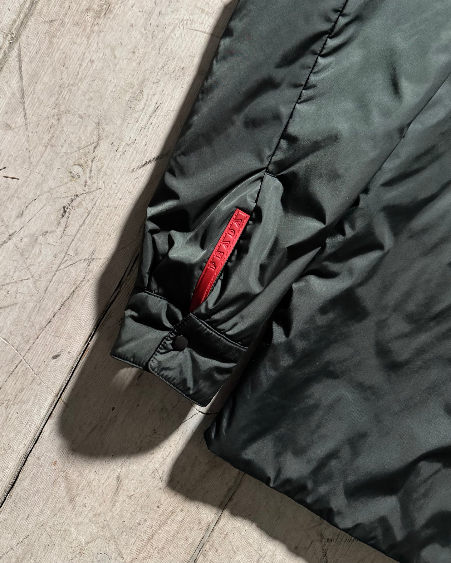 FW1999 Grey/ Green Hooded Snap Down Lightly Padded Minimal Jacket (~M~)