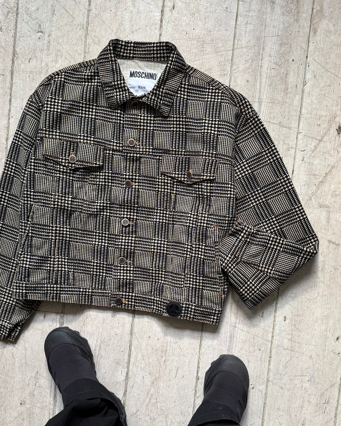 90s Houndstooth Trucker Jacket (M~L)