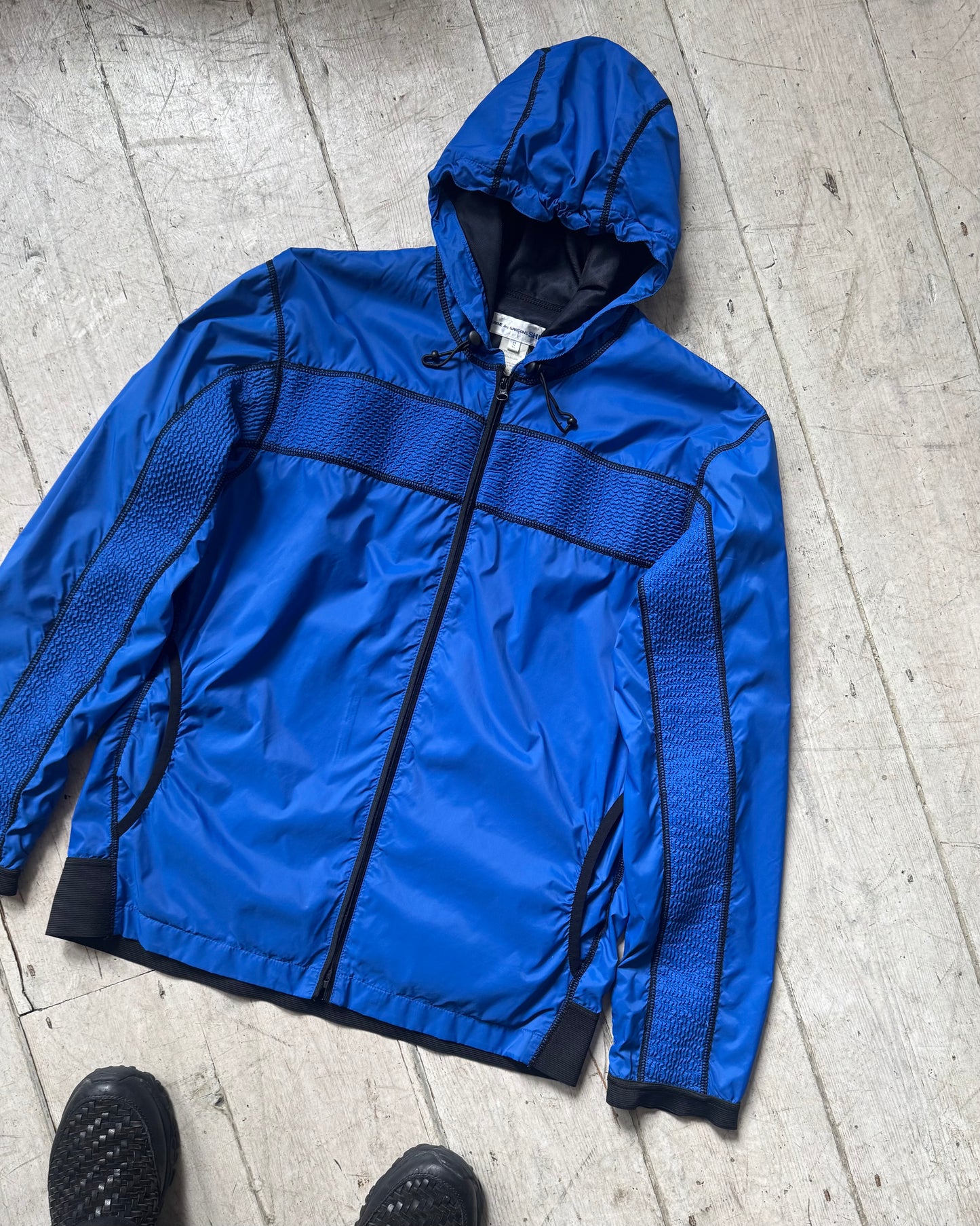 Royal Blue Shirt Crinkle Effect Panelled Contrast Stitch Windbreaker Jacket (S~M)