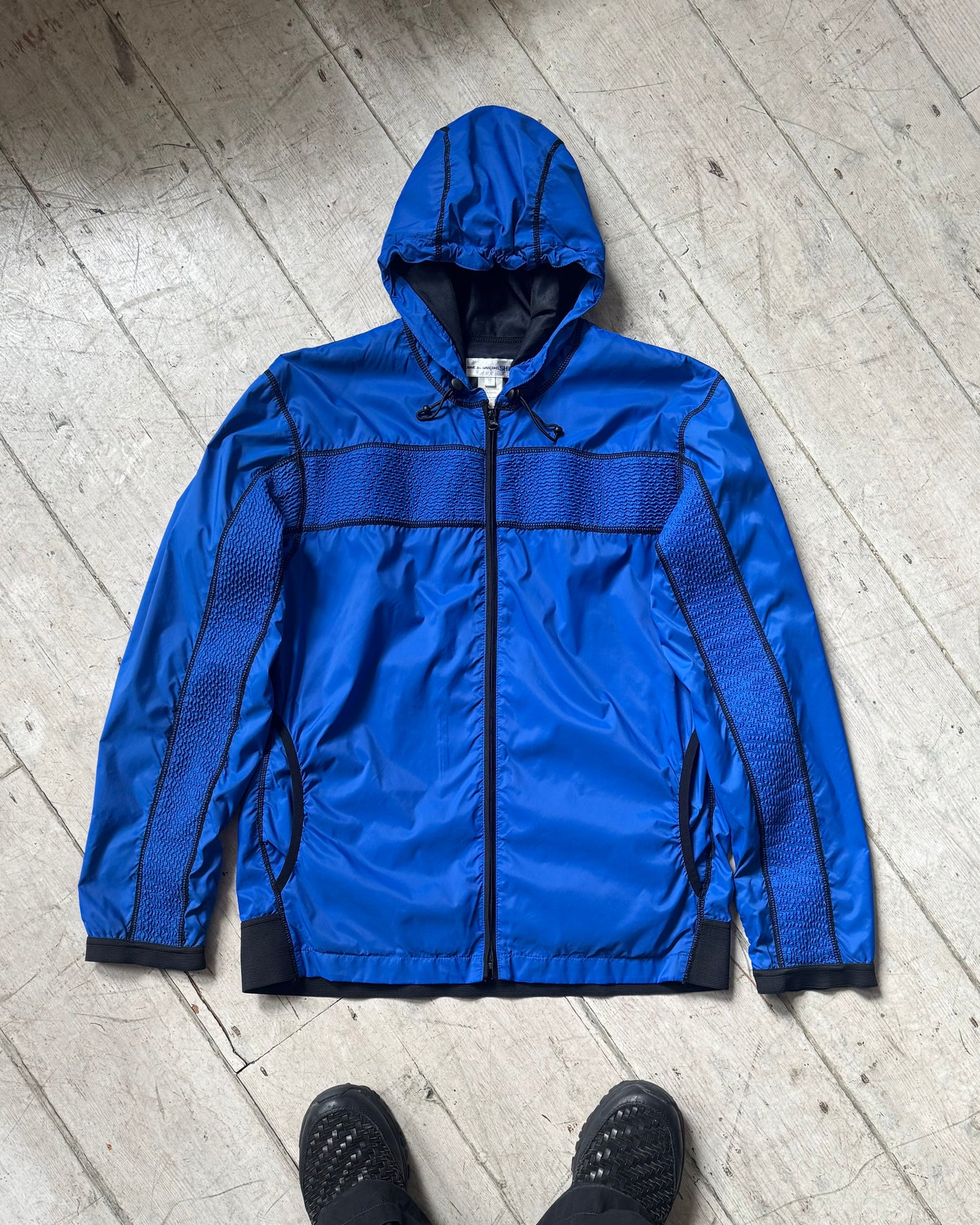 Royal Blue Shirt Crinkle Effect Panelled Contrast Stitch Windbreaker Jacket (S~M)
