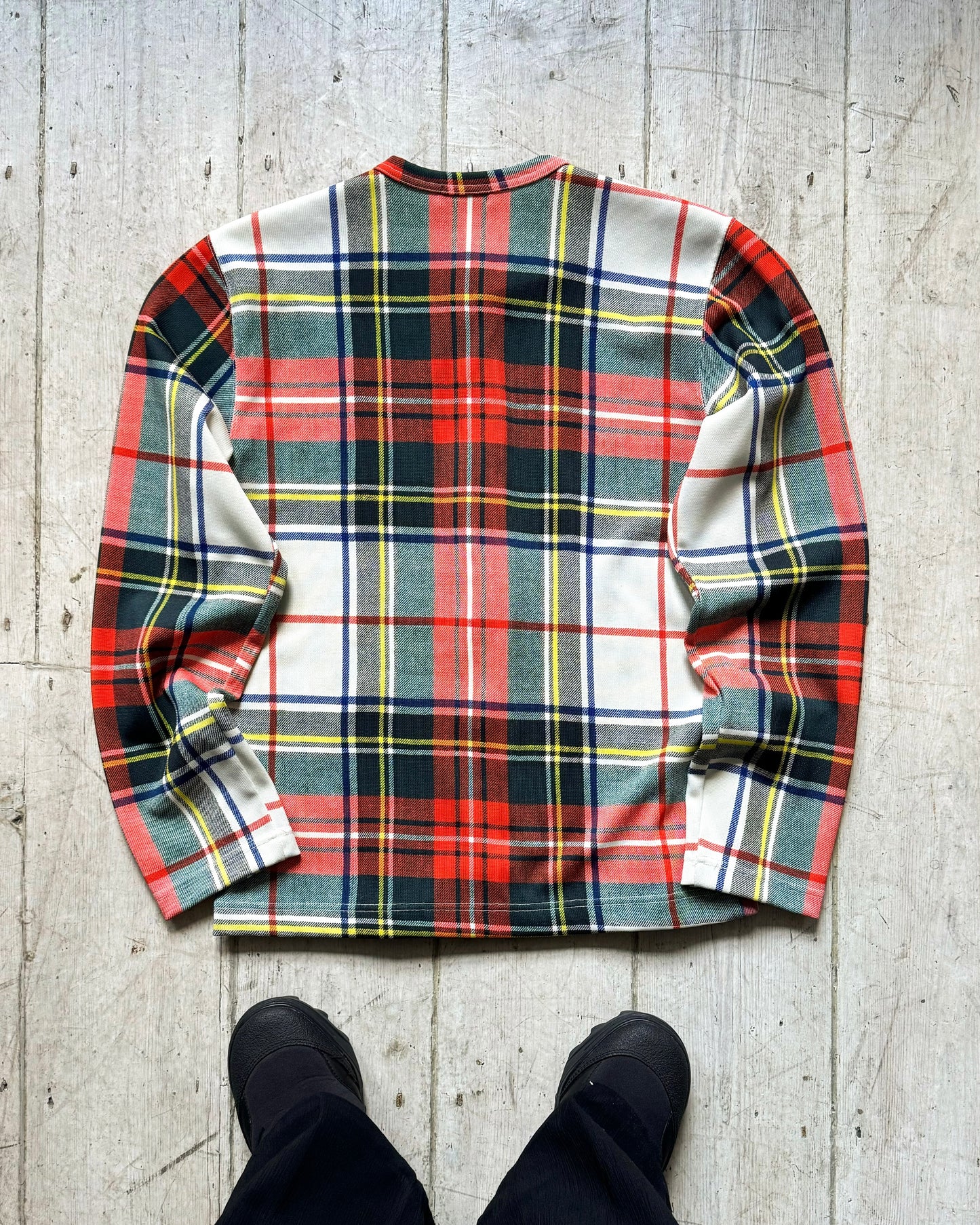 2000 Mixed Plaid / Striped Zip Up Jumper (S~M)
