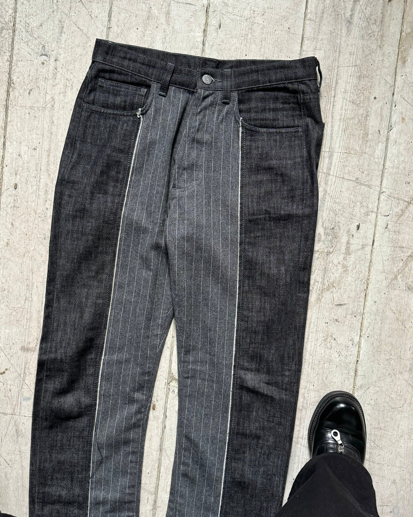 Early 2000s Grey Hybrid Striped / Denim Panelled Pants (~30~)