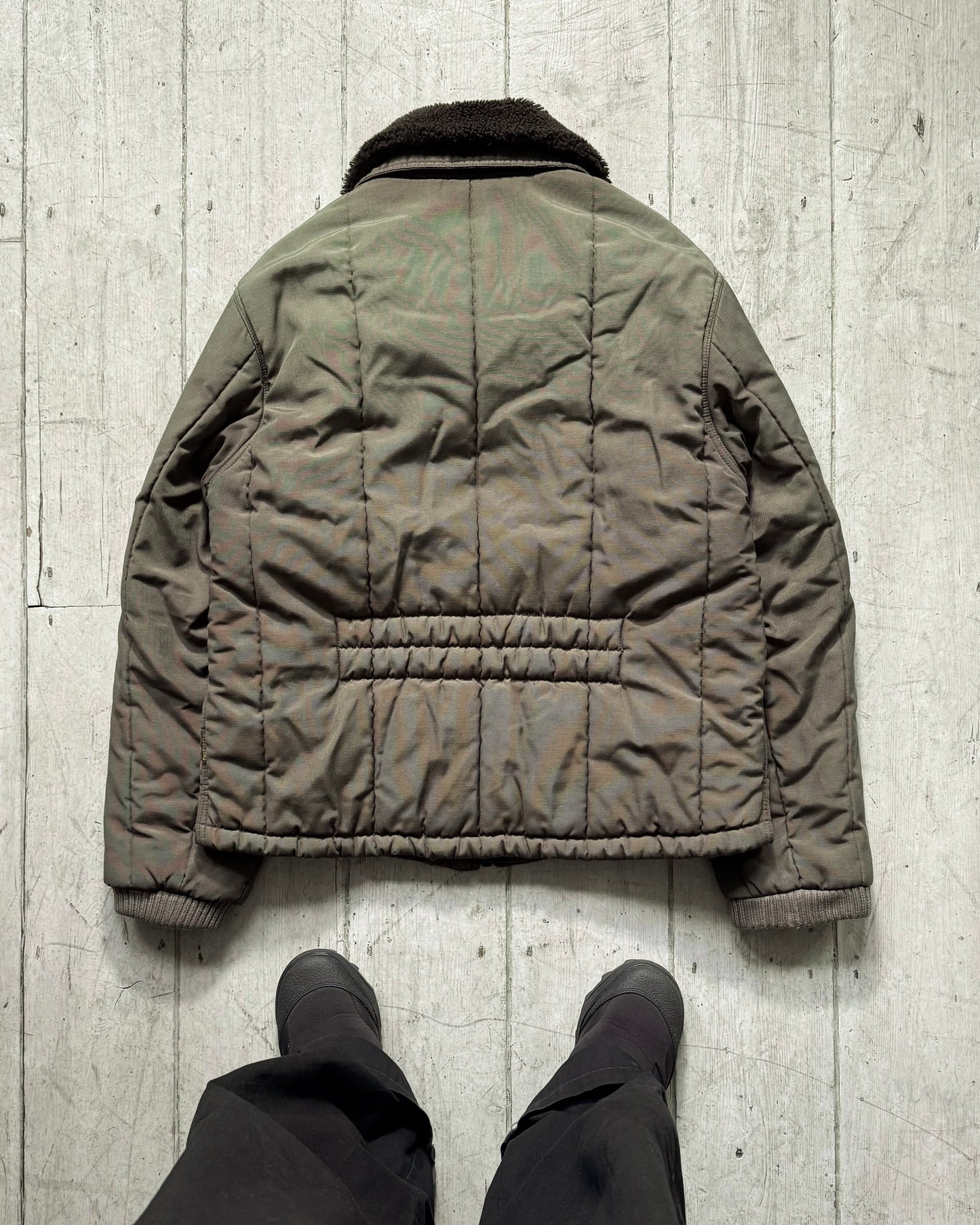 90s Olive Green Padded Detachable Fleece Collar Work jacket (M~L)
