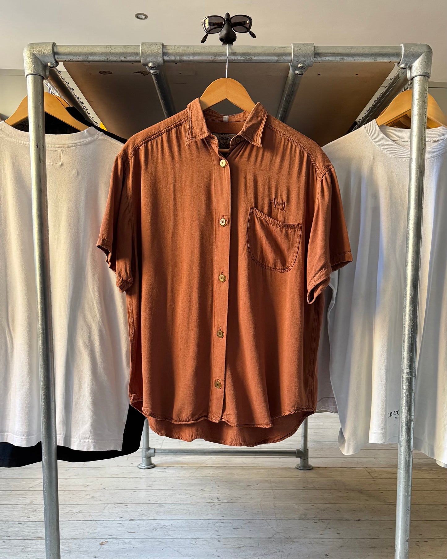 80s Rusty Orange Flowy Shirt (M~L)