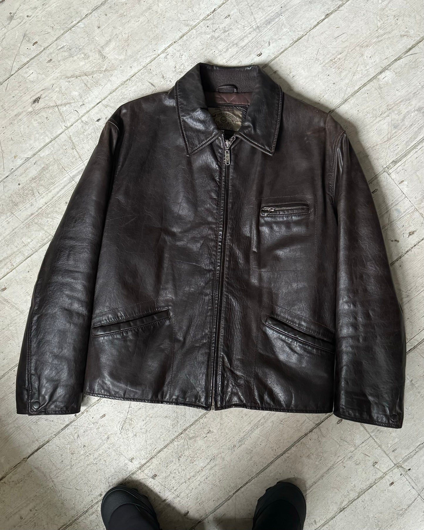 Early 90s Deep Brown Quilted Leather Jacket (~L~ )
