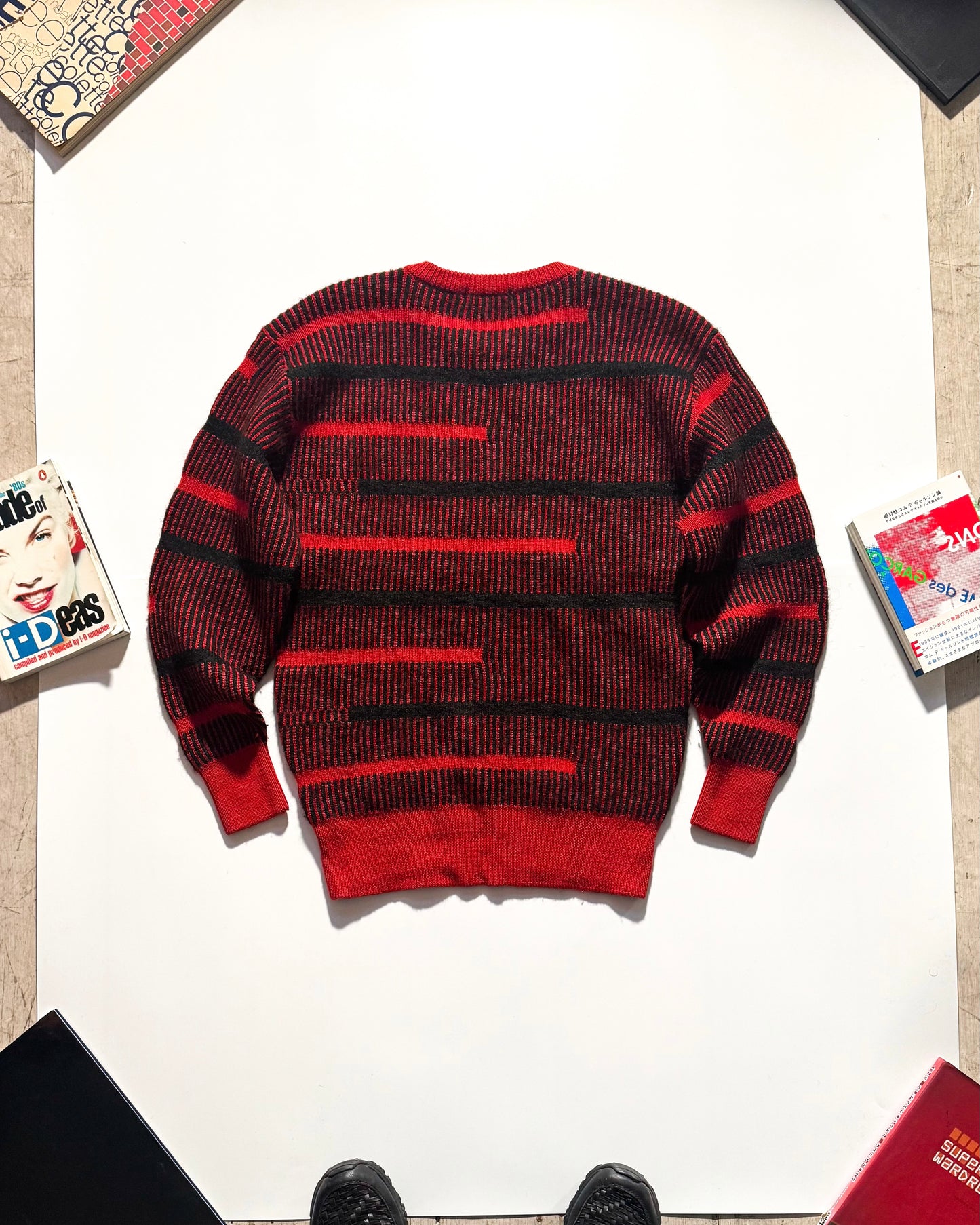AW85 Asymmetrical Red Stripe Knit Sweater / Jumper (~L~)