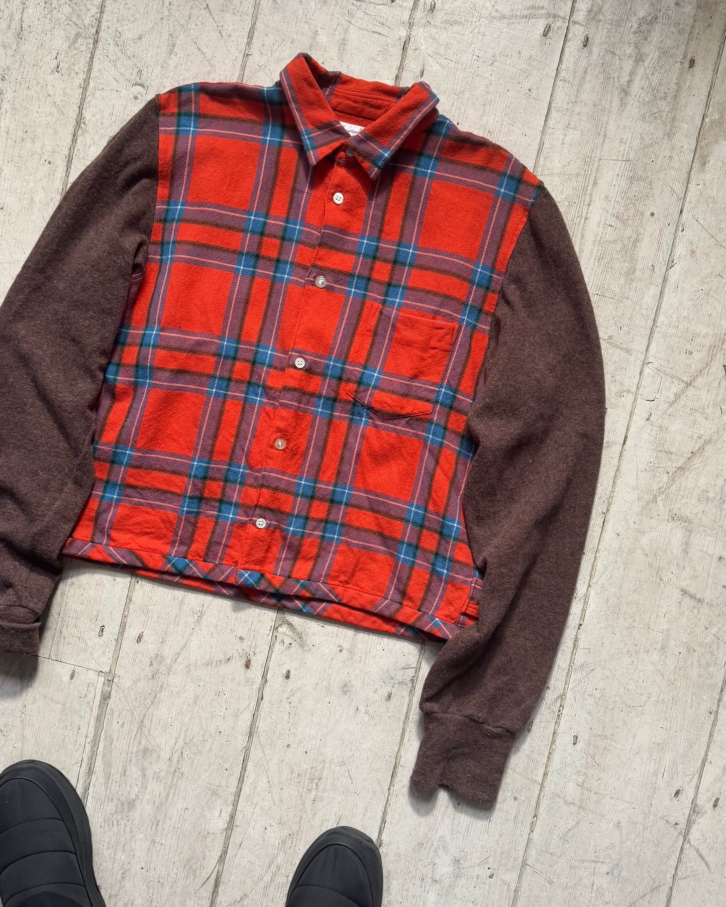 90s Red Plaid Contrast Body Wool Over Shirt (S~M)