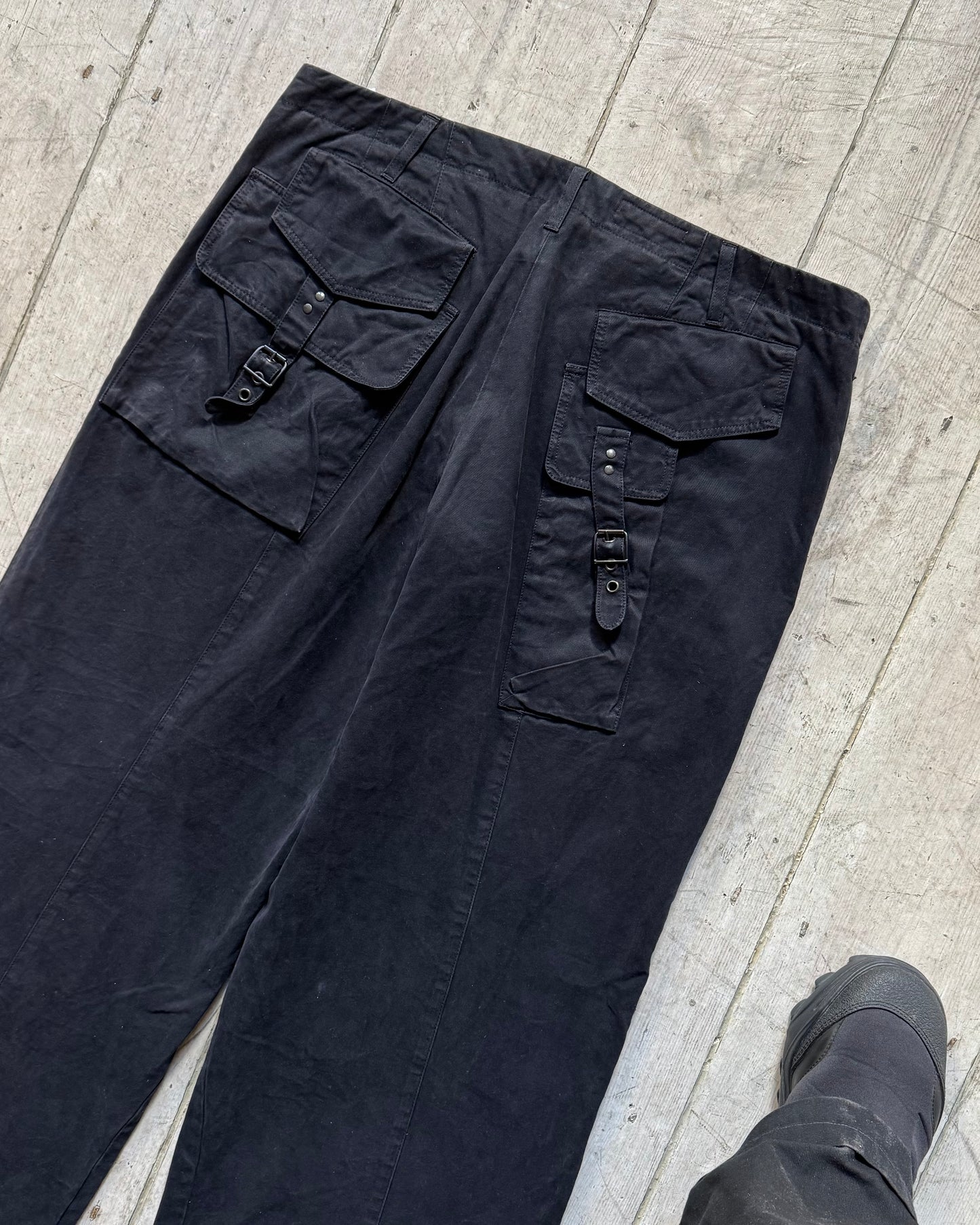 Early 2000s Moleskine Cotton Midnight Navy Dual Layered Patch Pocket Asymmetrical Pants (33~34)