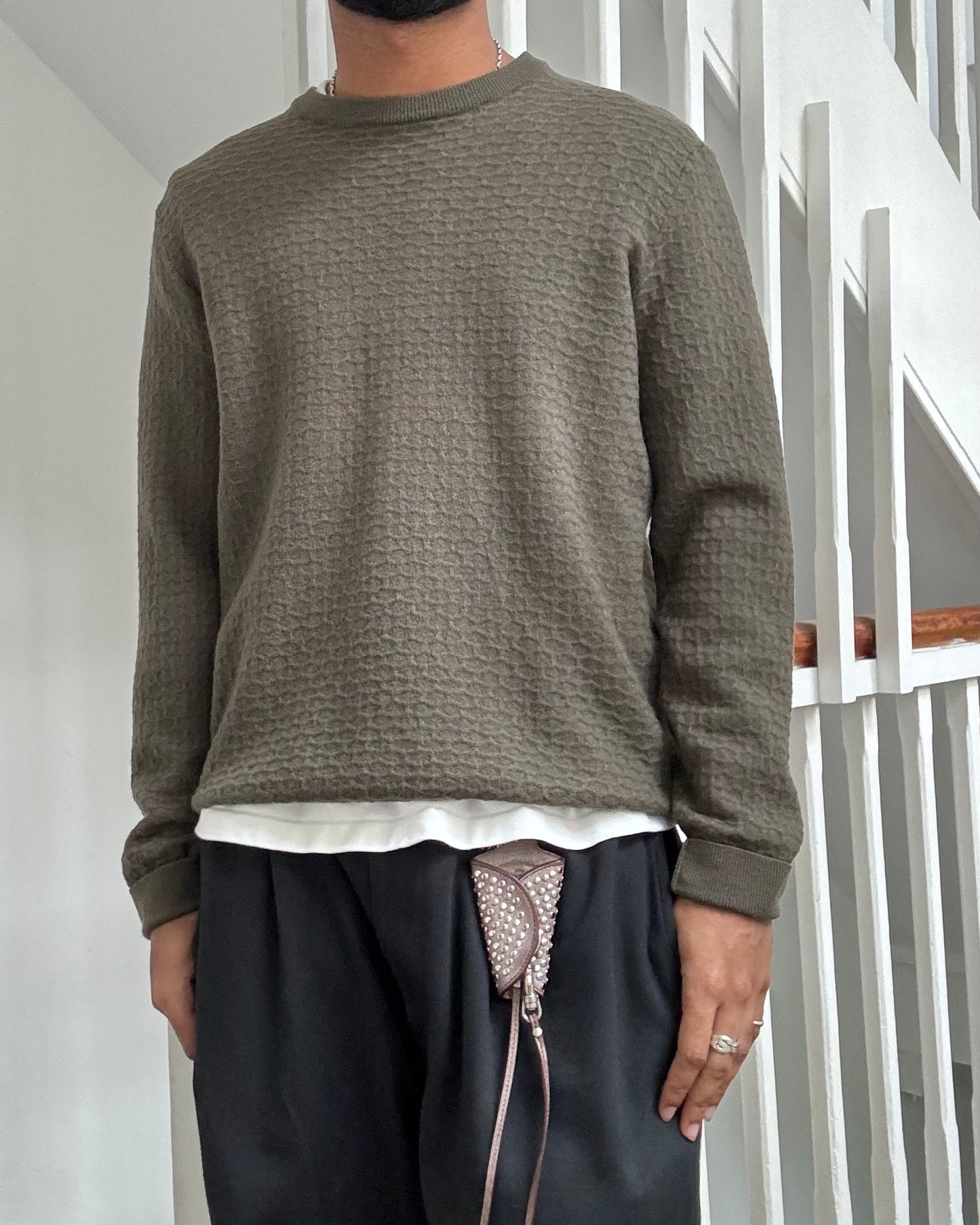 Organic Textured Olive Brown Knit Jumper (~M~)