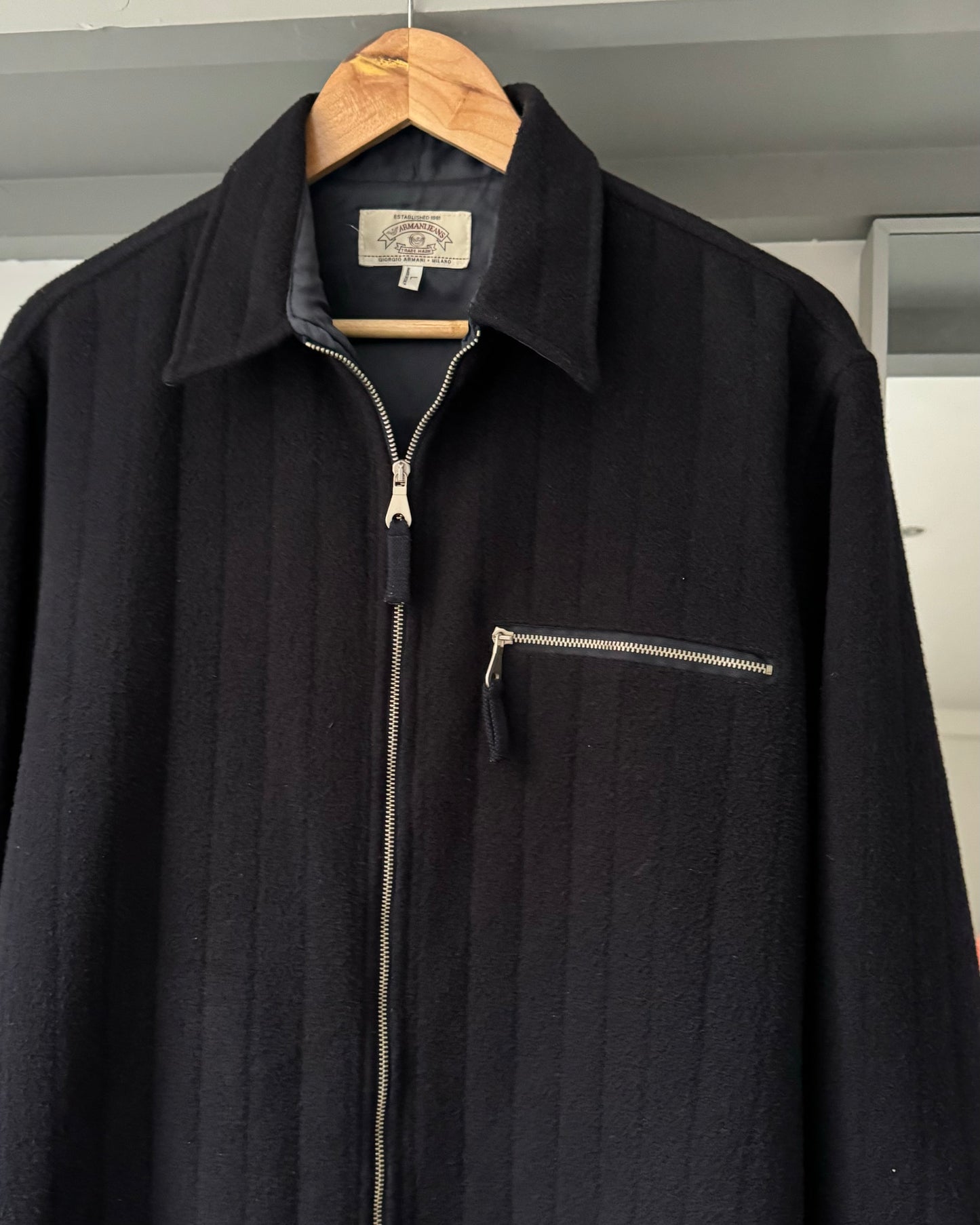Early 2000s Tonal Textured Striped Lined Zip Up Navy Overshirt Shirt (~L~)