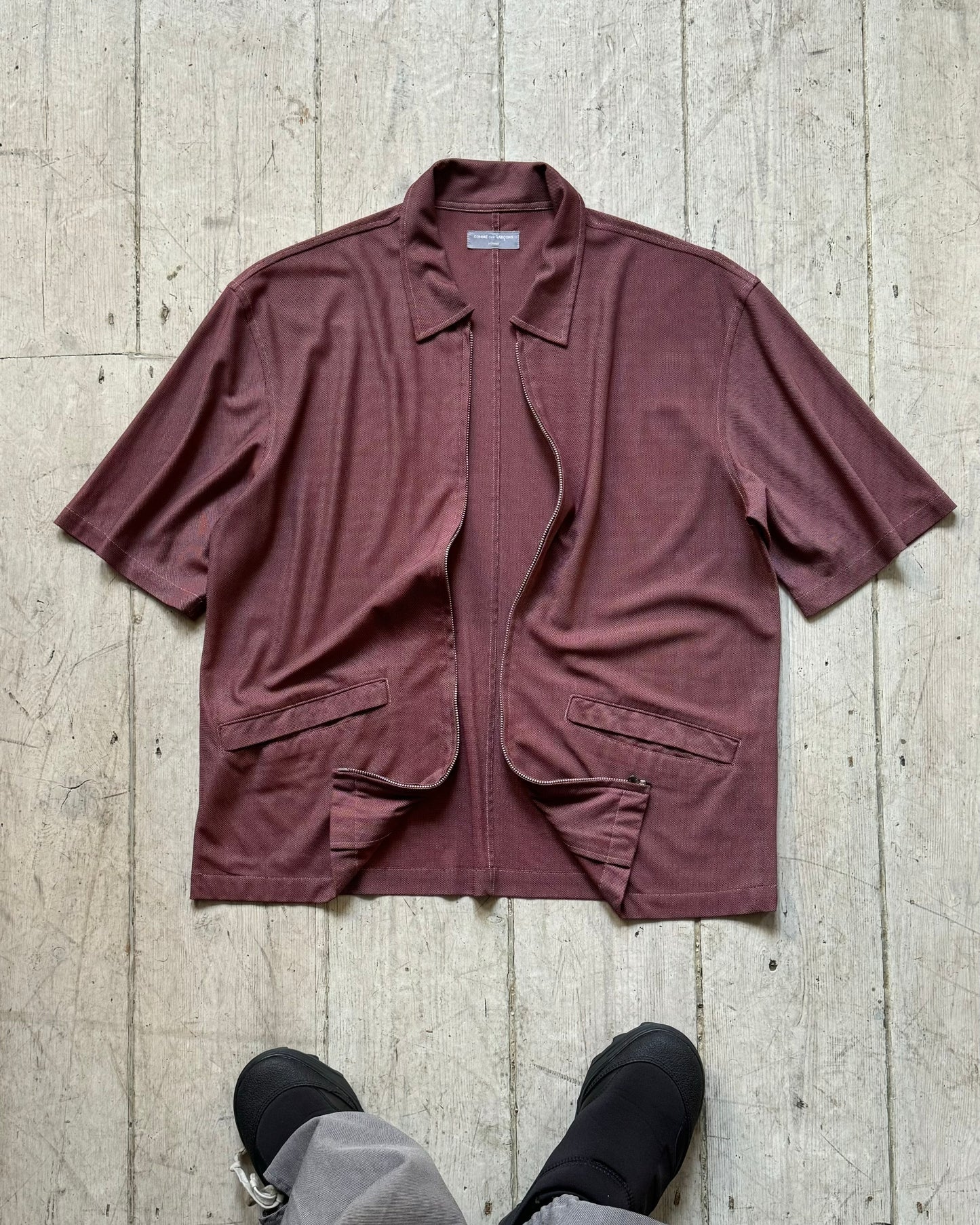 90s Mesh Burgundy Zip Up Shirt (~M~)