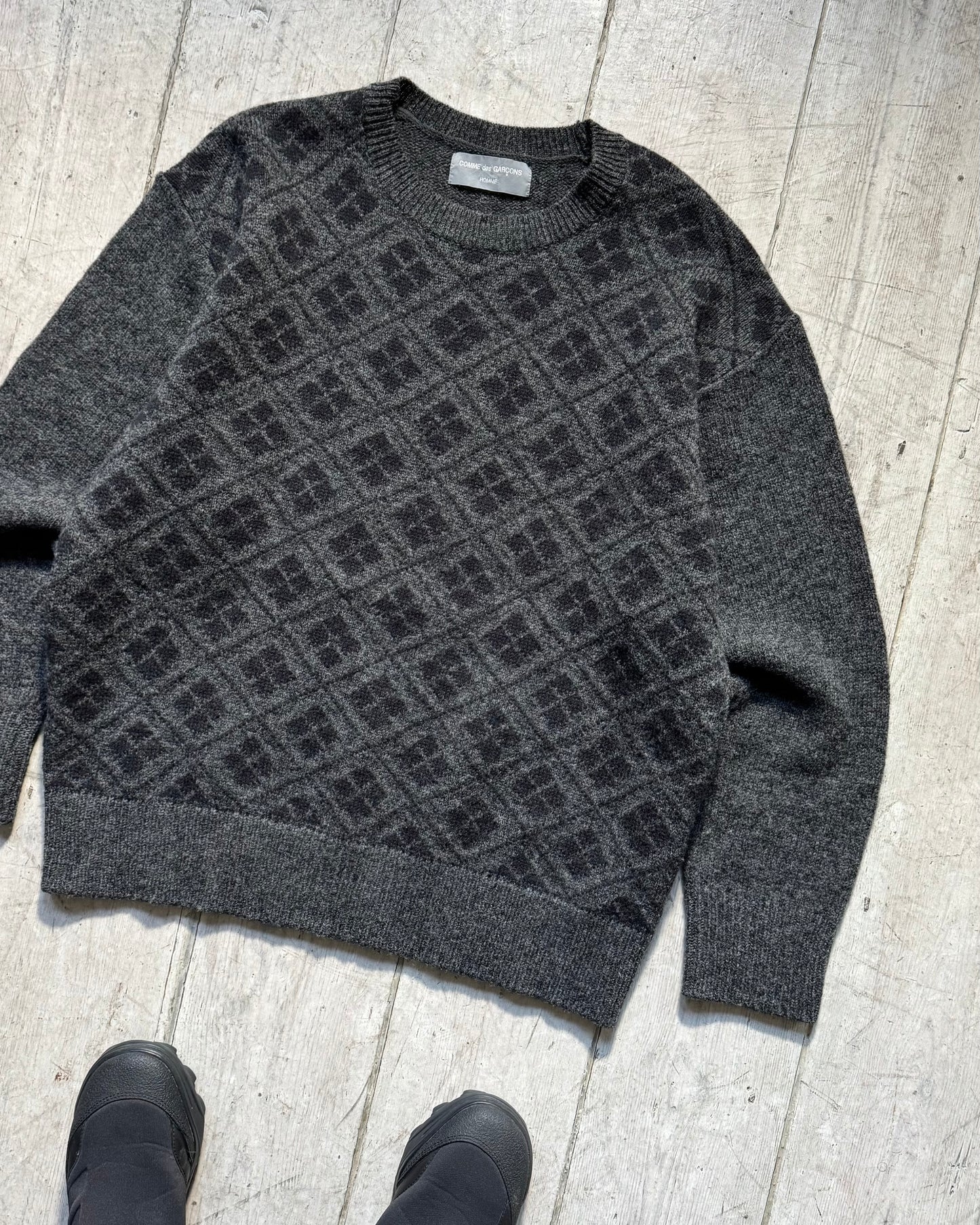 1995 Grey Argyle Pattern Front Knit Jumper (M~L)