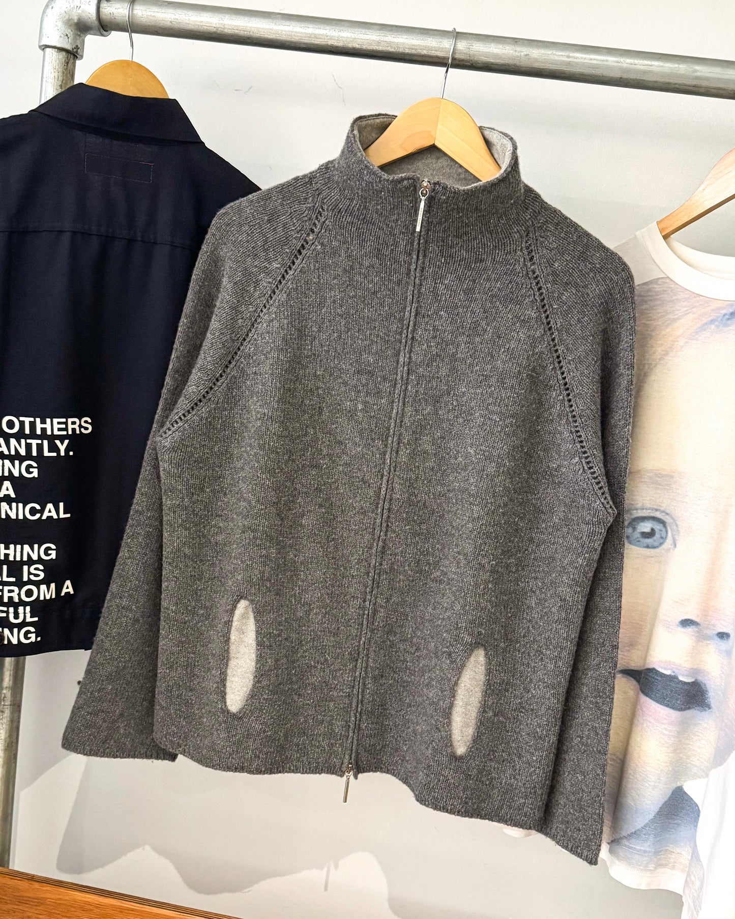 Knit Zip Up with Cutout Style Pockets