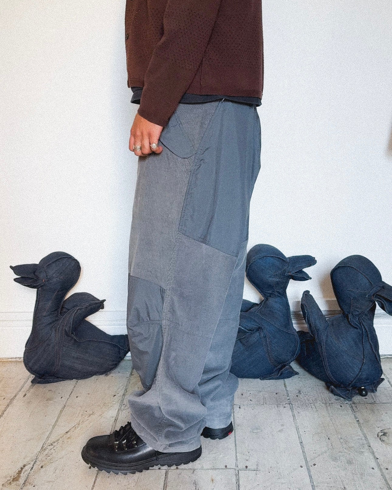 Fall 2001 Grey Corduroy Panelled Wide Pants (~34~)