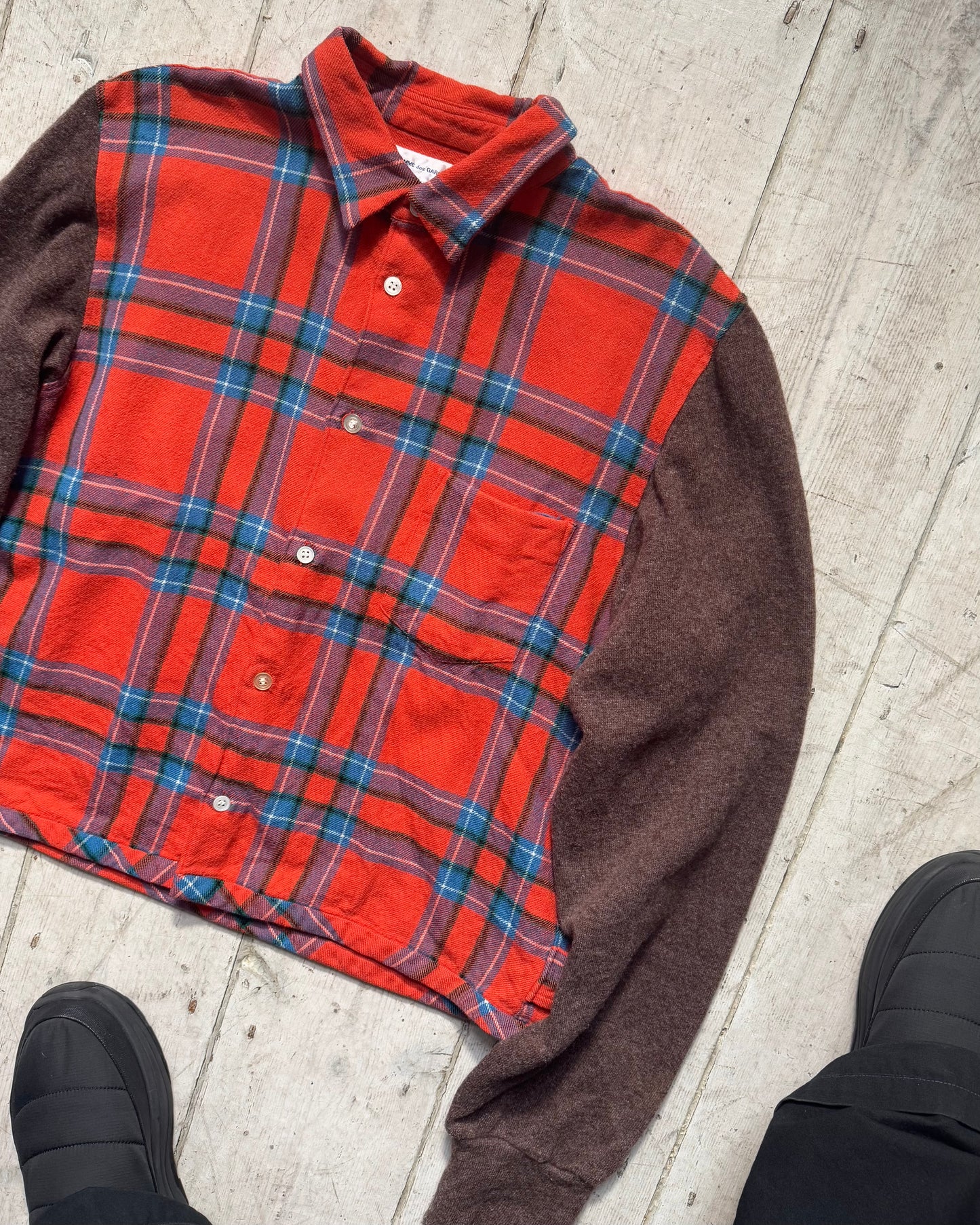 90s Red Plaid Contrast Body Wool Over Shirt (S~M)