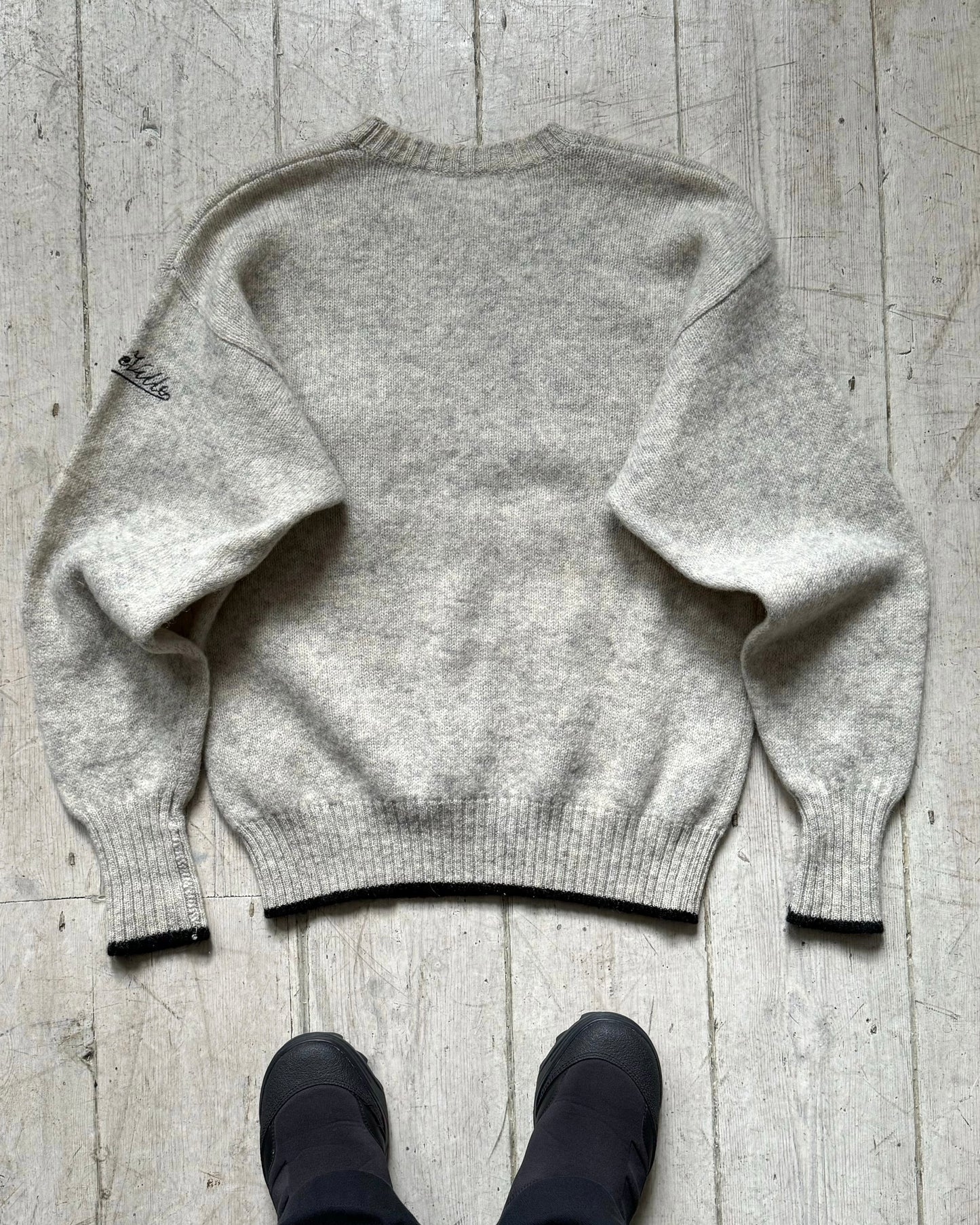 80s Speckled Sleeve Logo Knit Jumper (~M~)