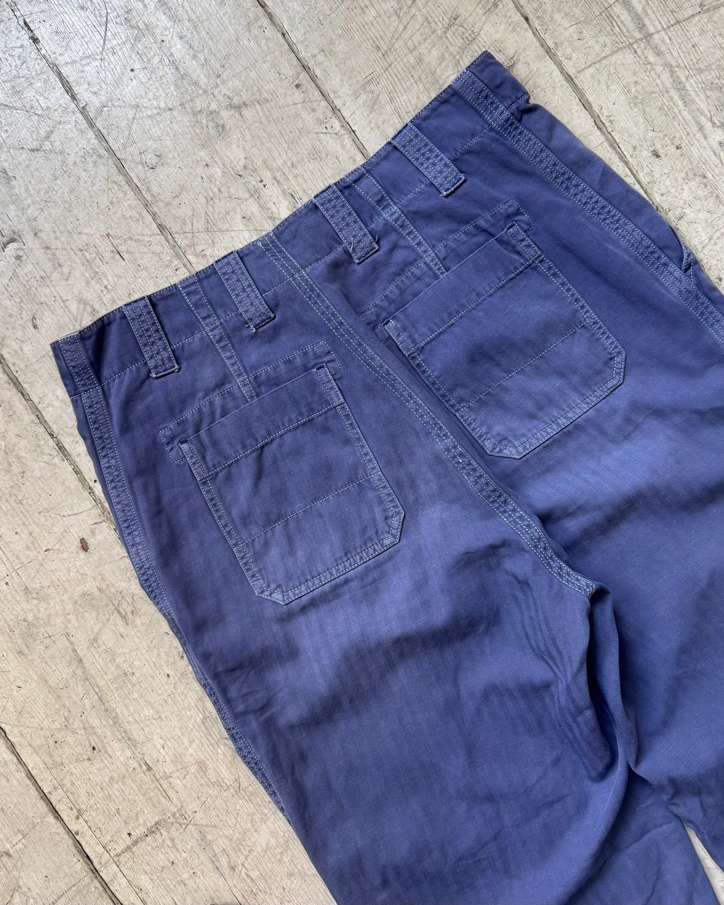 Tonal French Workwear Style Knee Panelled Jacquard Striped Pants (32~33)
