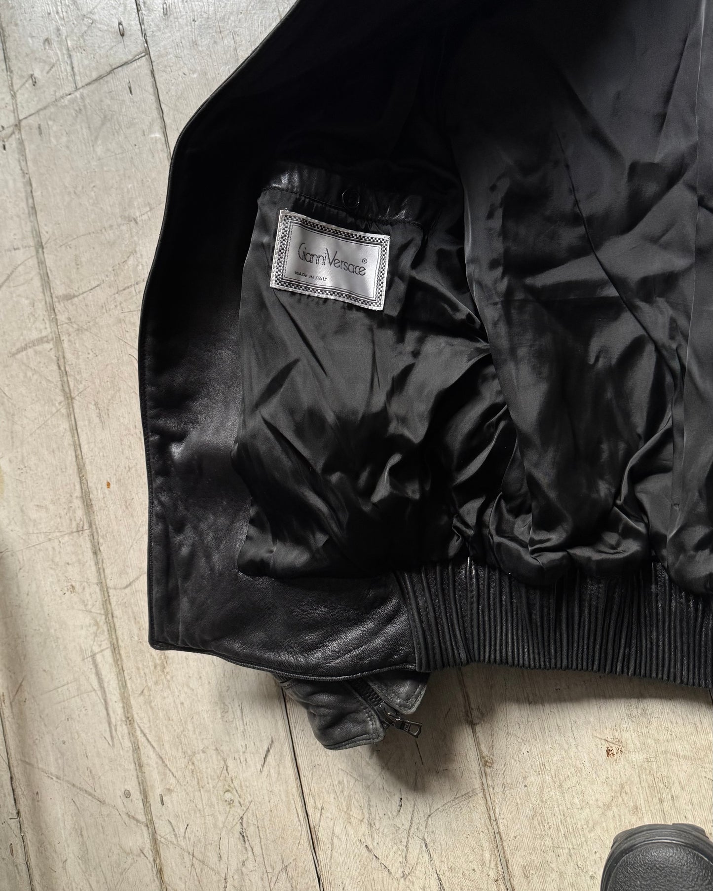 80s Black Triangle Quilted Studded Leather Asymmetrical Jacket Jacket (M~L)