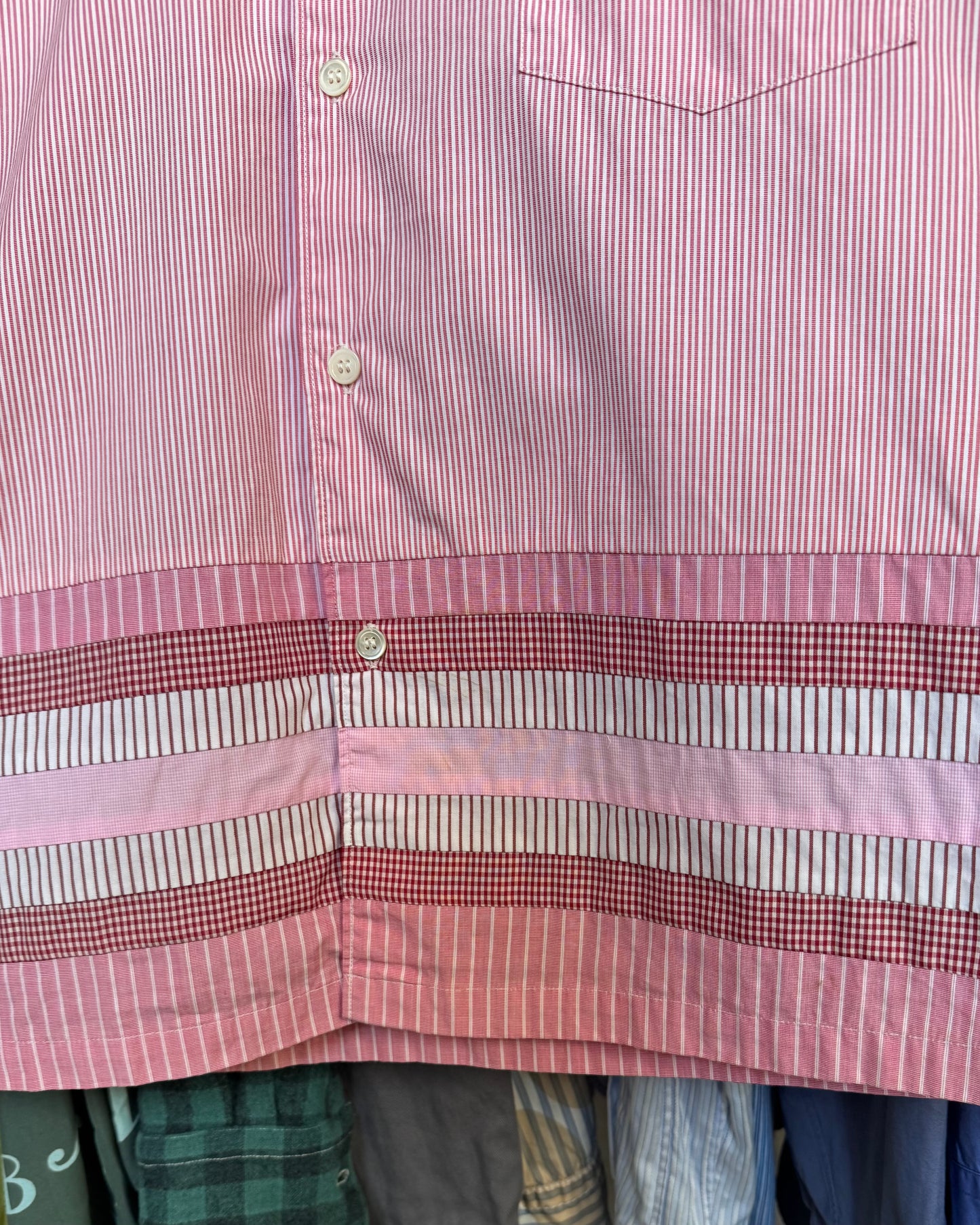 2010 Pink Striped Hem Line Patchwork Shirt (~S~)