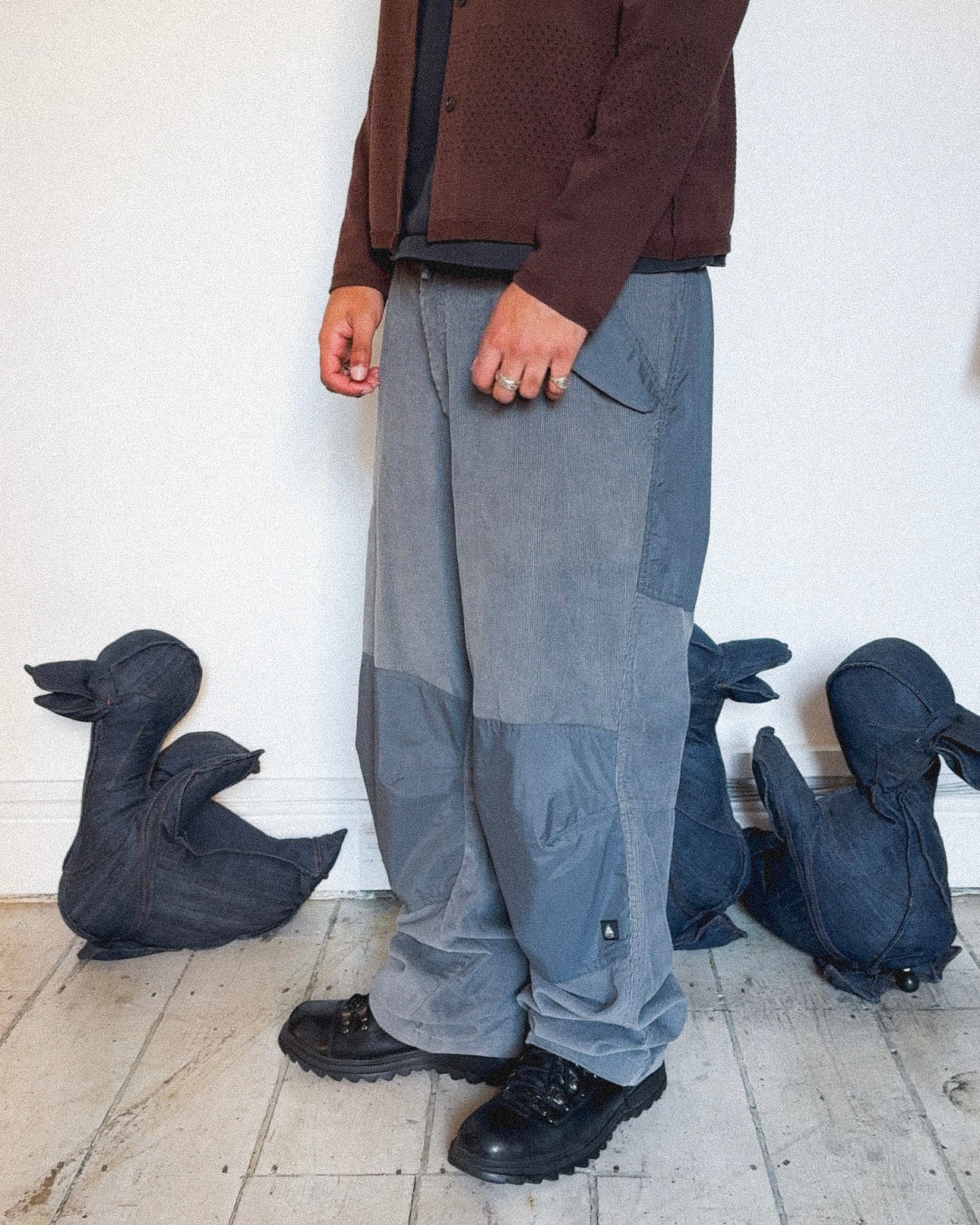 Fall 2001 Grey Corduroy Panelled Wide Pants (~34~)