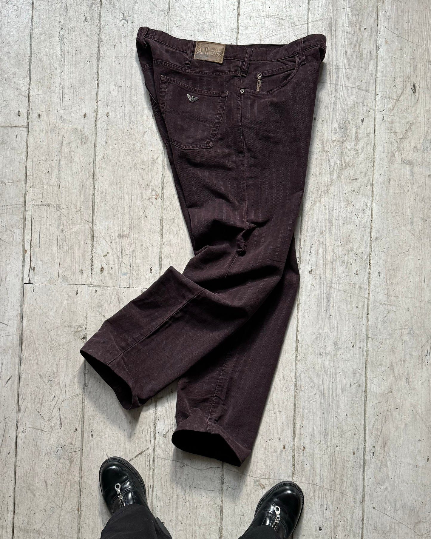 2000s Burgundy / Wine Red Tonal Jacquard Striped Pants (34~37)