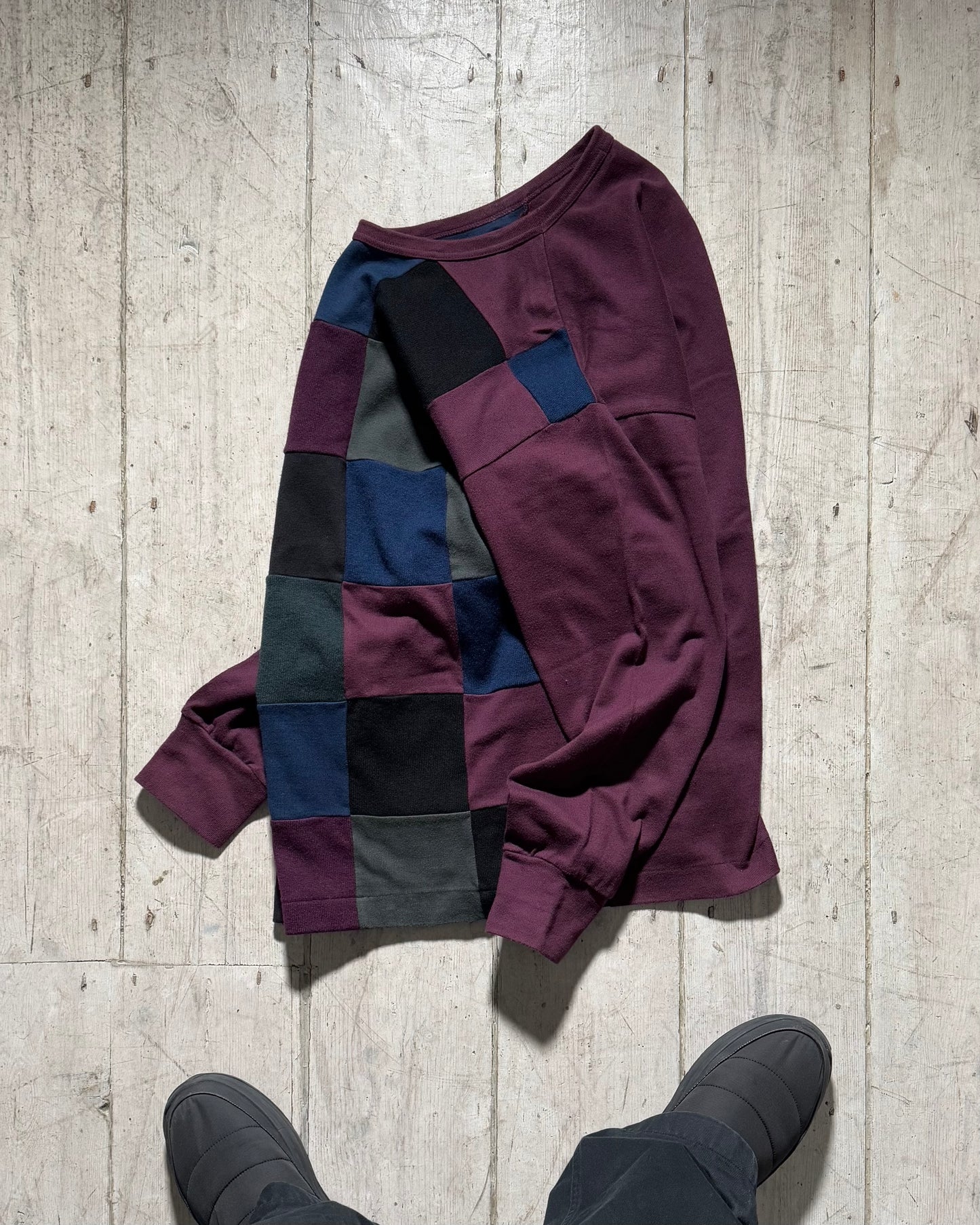 1997 Maroon / Blue Black Patchwork Style Front Top(M~L)