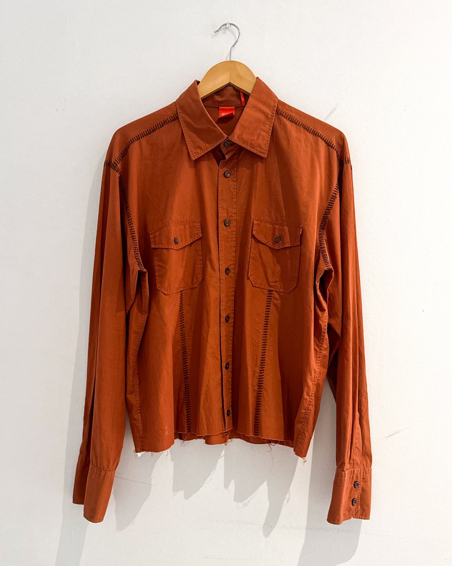 Early 2000s Orange Scar Stitch Cropped Shirt (M~L)