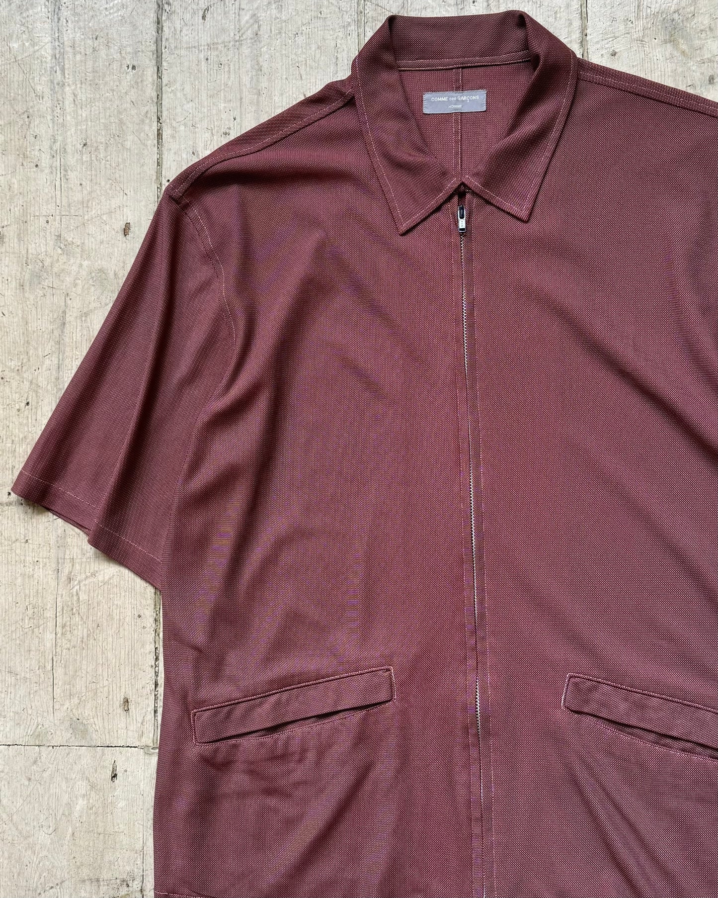 90s Mesh Burgundy Zip Up Shirt (~M~)