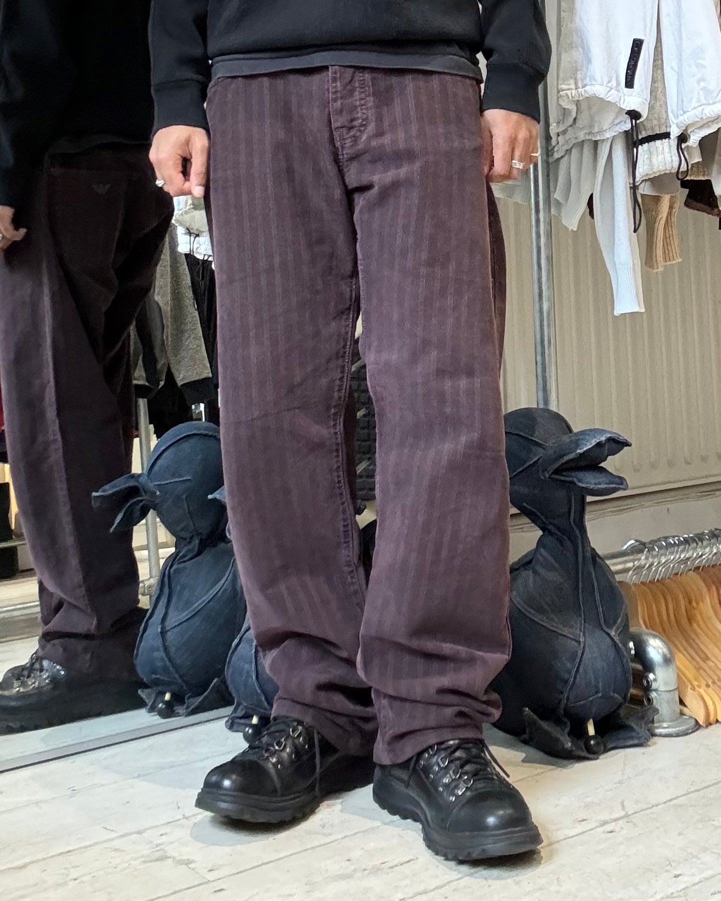 2000s Burgundy / Wine Red Tonal Jacquard Striped Pants (34~37)