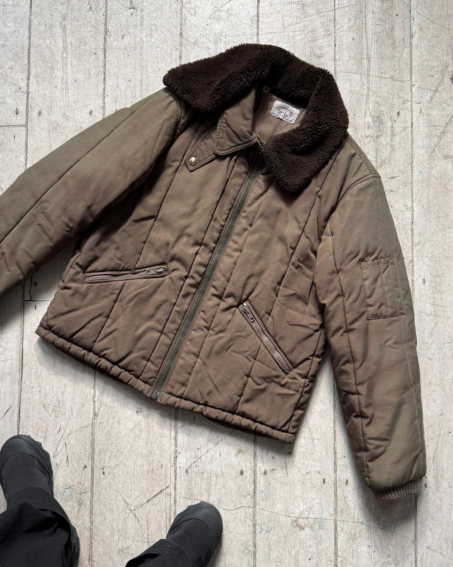 90s Olive Green Padded Detachable Fleece Collar Work jacket (M~L)