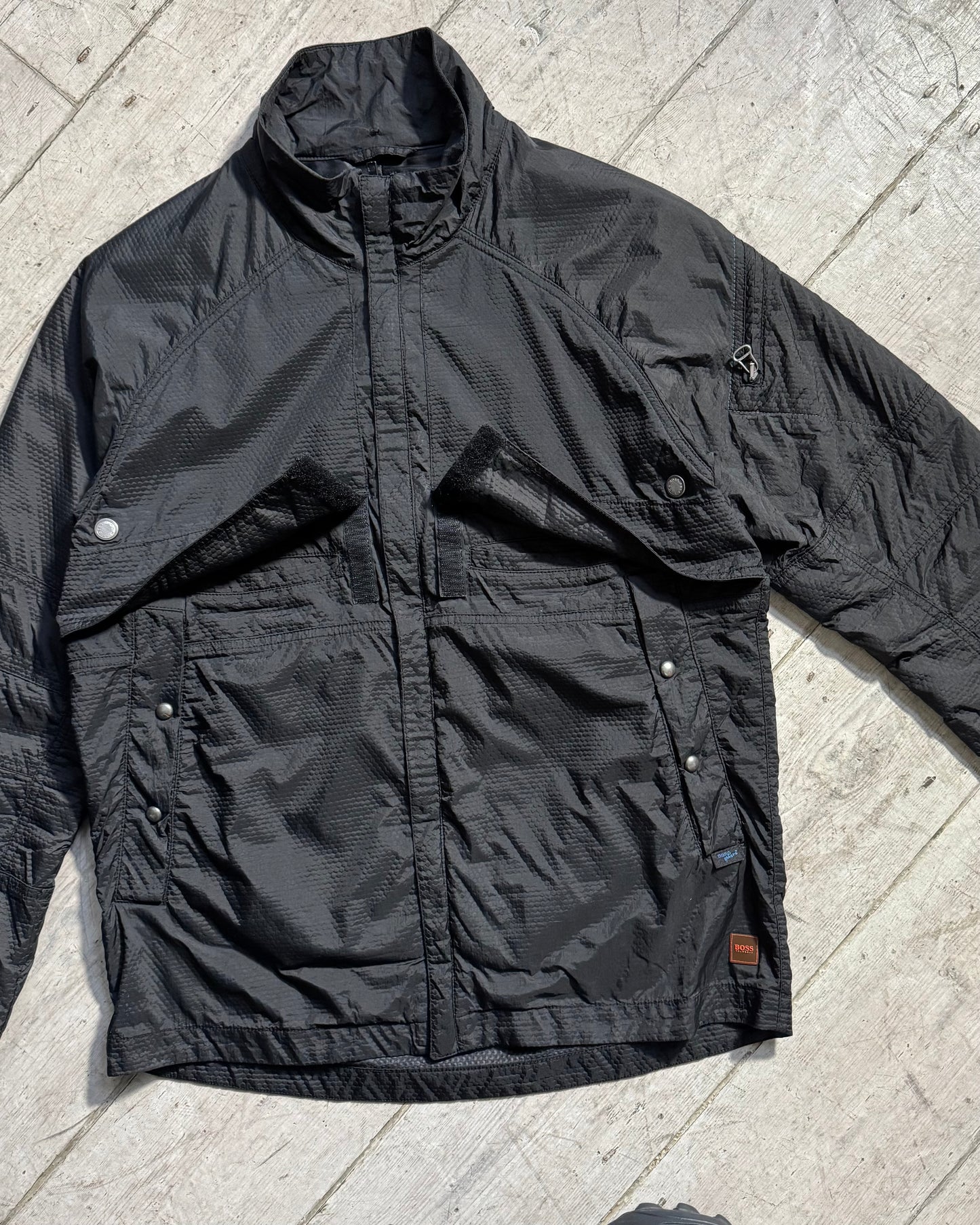 2000s Custom Nano Sphere Textured Fabric Panelled Sleeve Pocket Jacket (~M~)