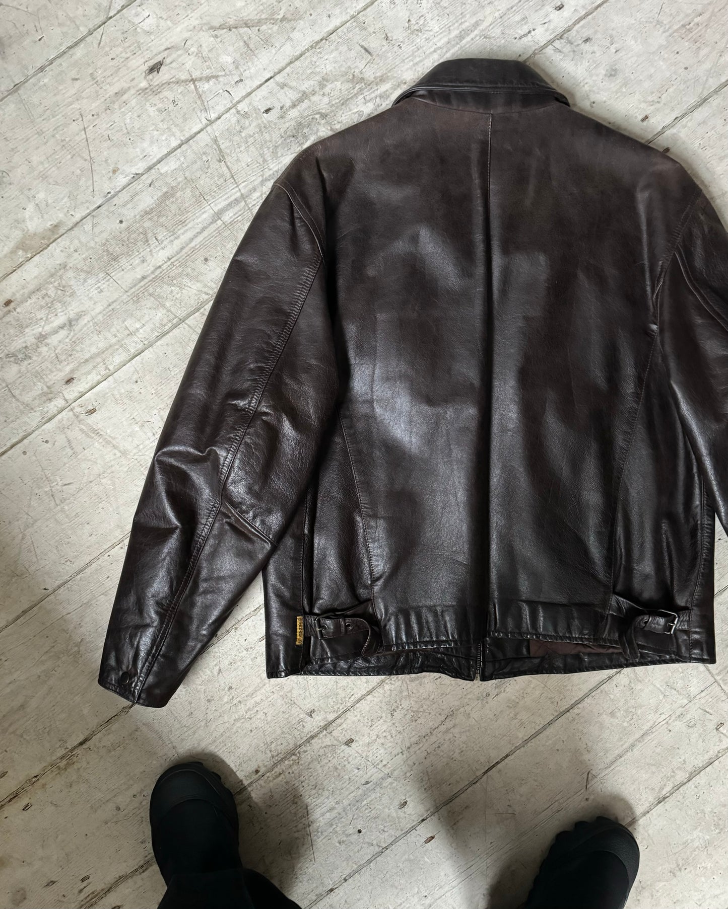 Early 90s Deep Brown Quilted Leather Jacket (~L~ )