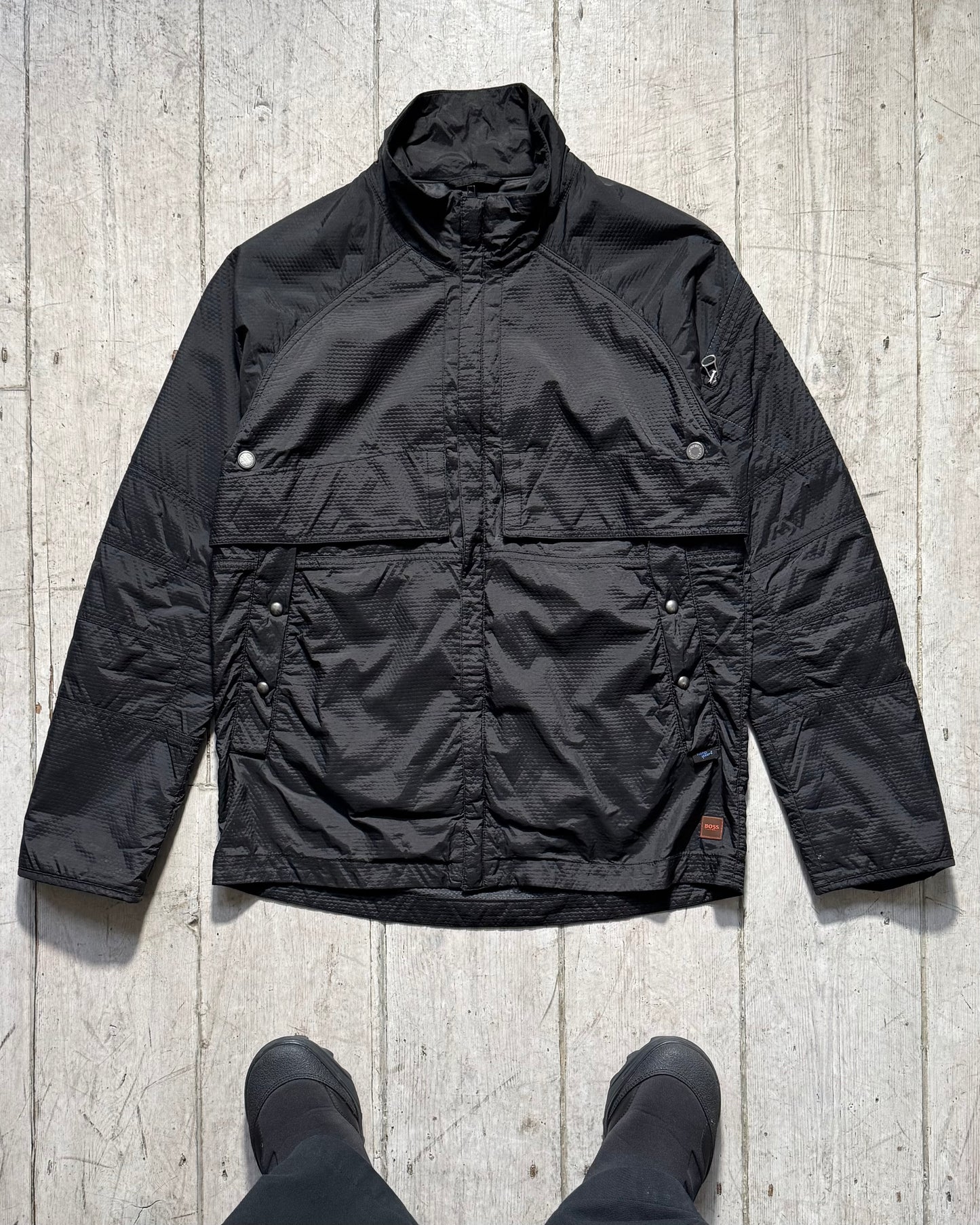 2000s Custom Nano Sphere Textured Fabric Panelled Sleeve Pocket Jacket (~M~)