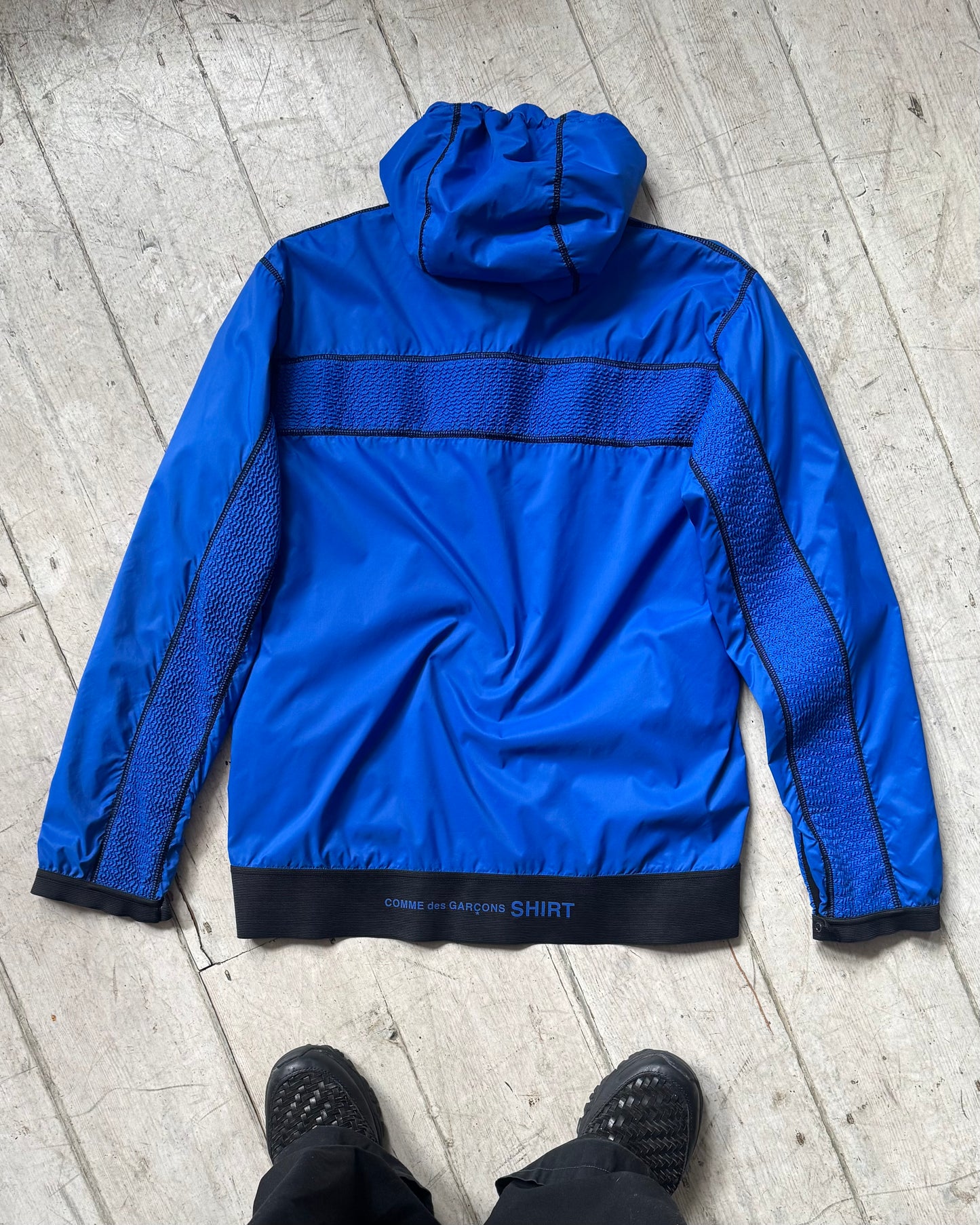 Royal Blue Shirt Crinkle Effect Panelled Contrast Stitch Windbreaker Jacket (S~M)